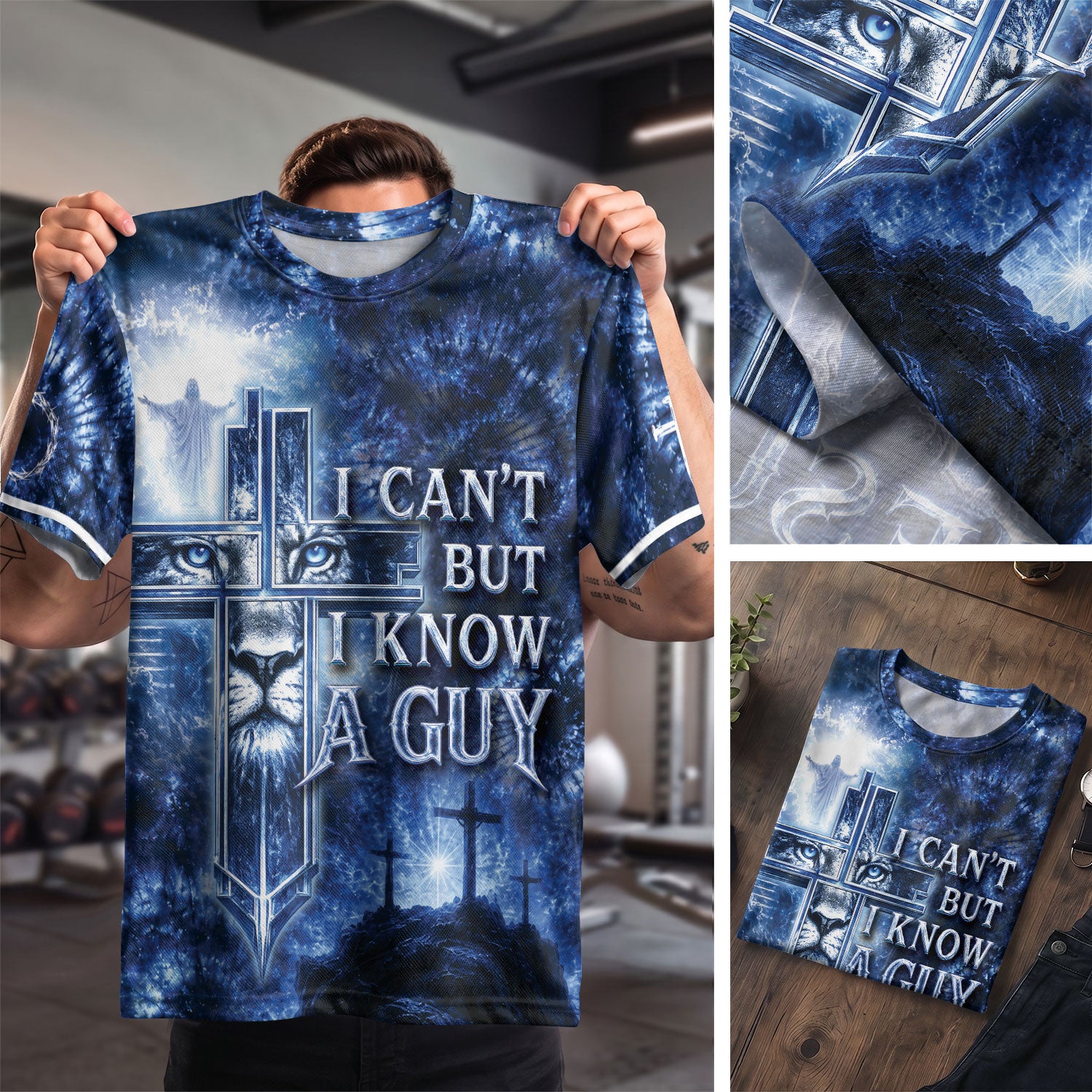 Christian Shirts for Men - I Can't But I Know A Guy Lion Cross Christian Jesus Graphic, Christian Tee Shirts - Rust Field Wear