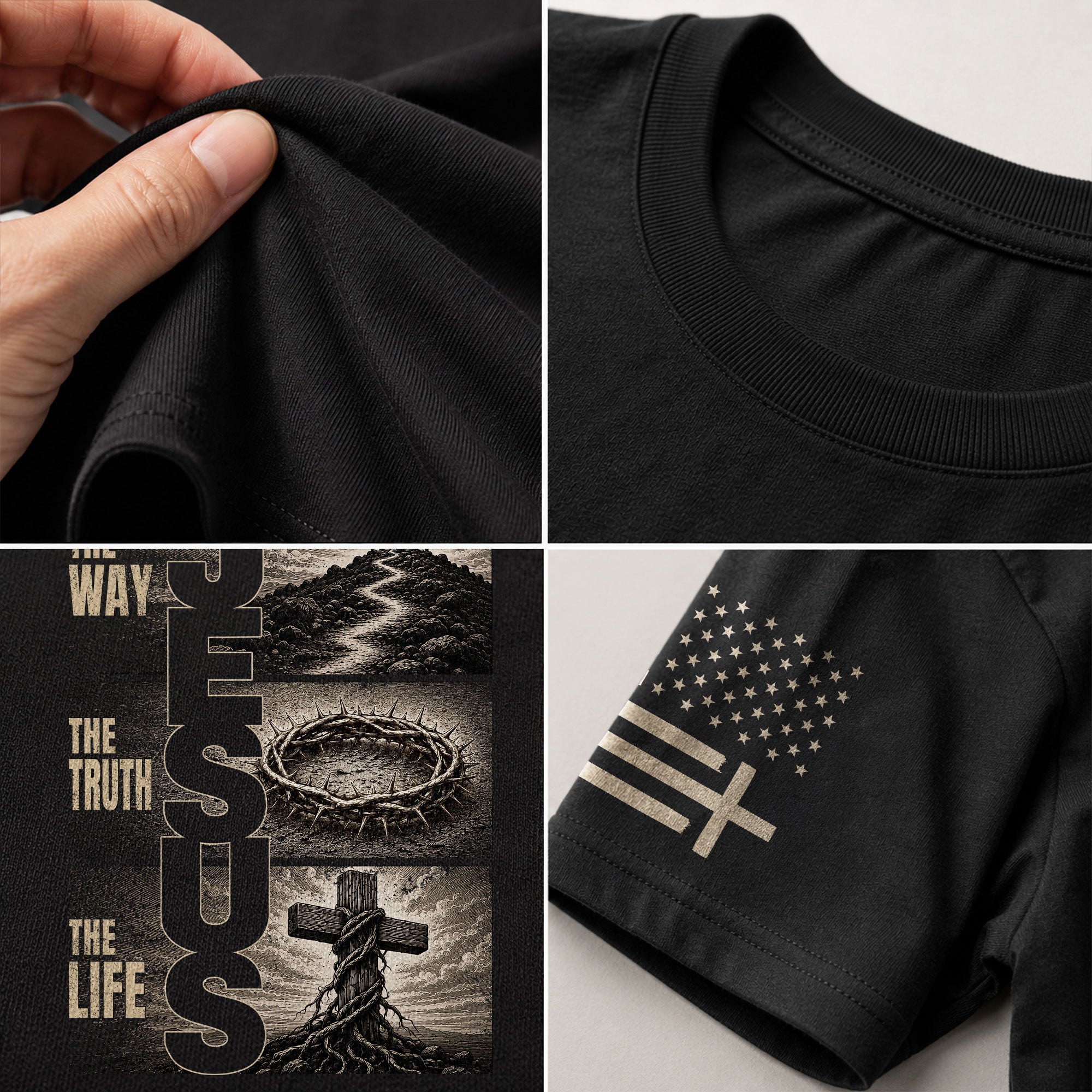Jesus The Way The Truth The Life Shirt Men Christian T-Shirt Cross Crown Thorns Graphic Tee