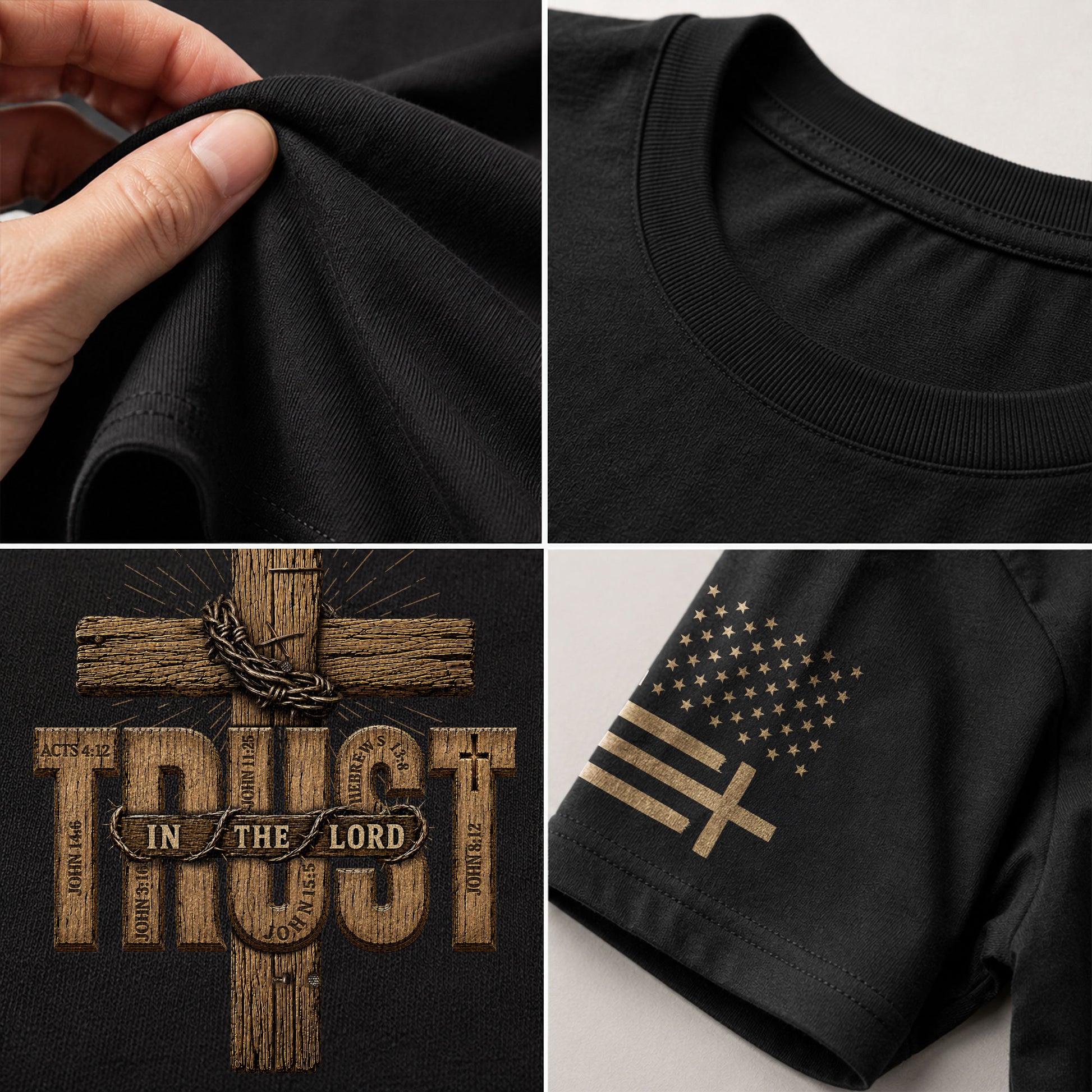 Trust In The Lord Mens Christian Shirt Wooden Cross Bible Verse Graphic T-Shirt - Rust Field Wear