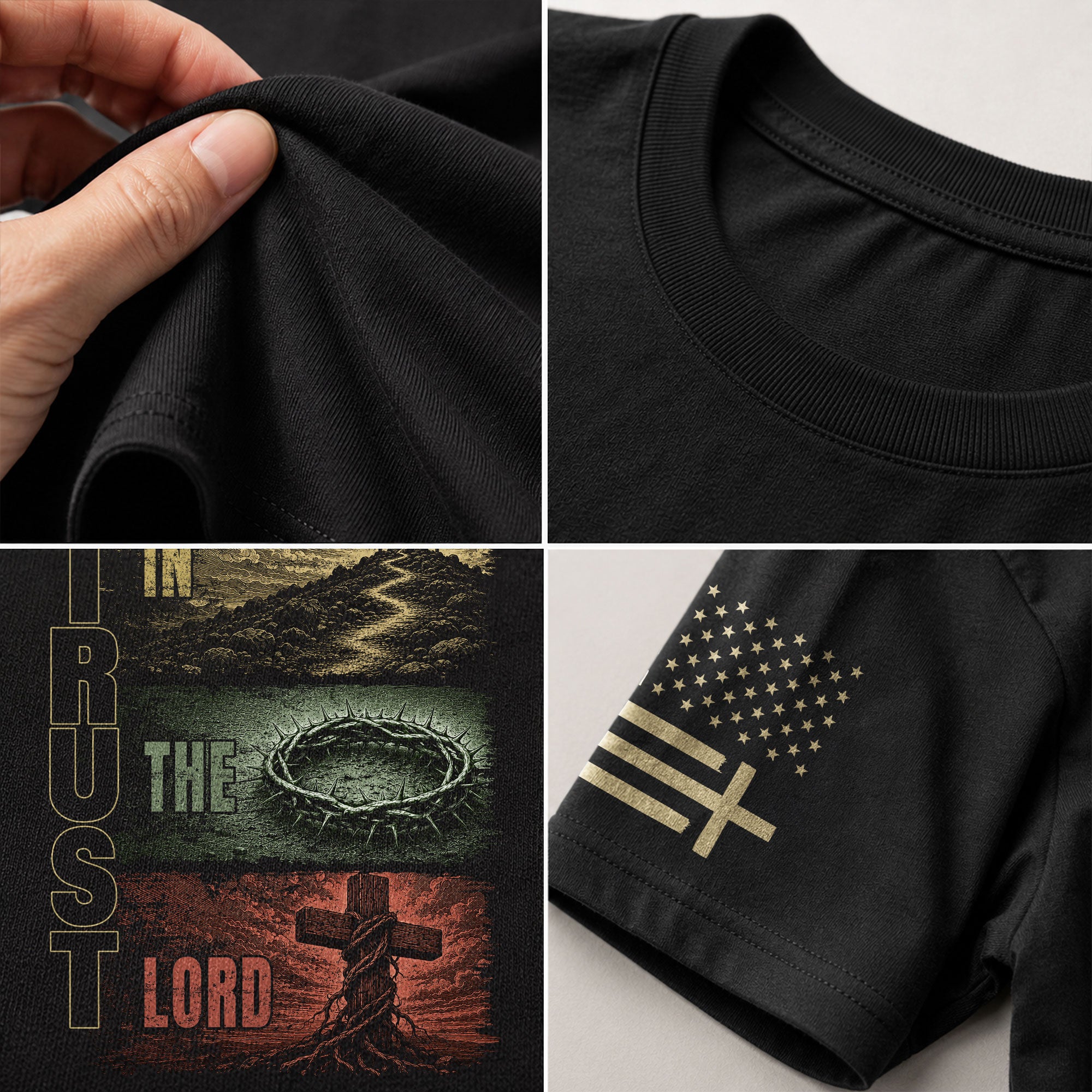 Trust In The Lord Shirt Mens Christian Calvary Cross Crown Thorns Religious Tee - Rust Field Wear