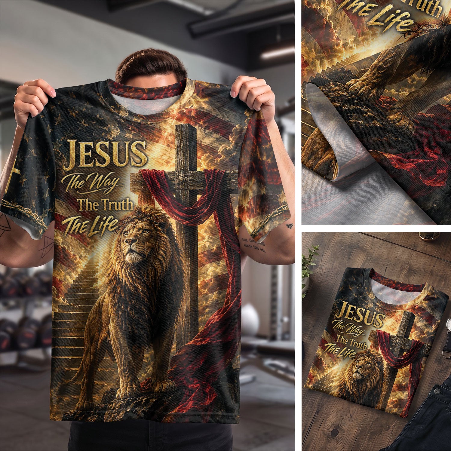 Jesus The Way Truth Life Shirt Christian Lion Cross 3D All Over Print Graphic Men Tee