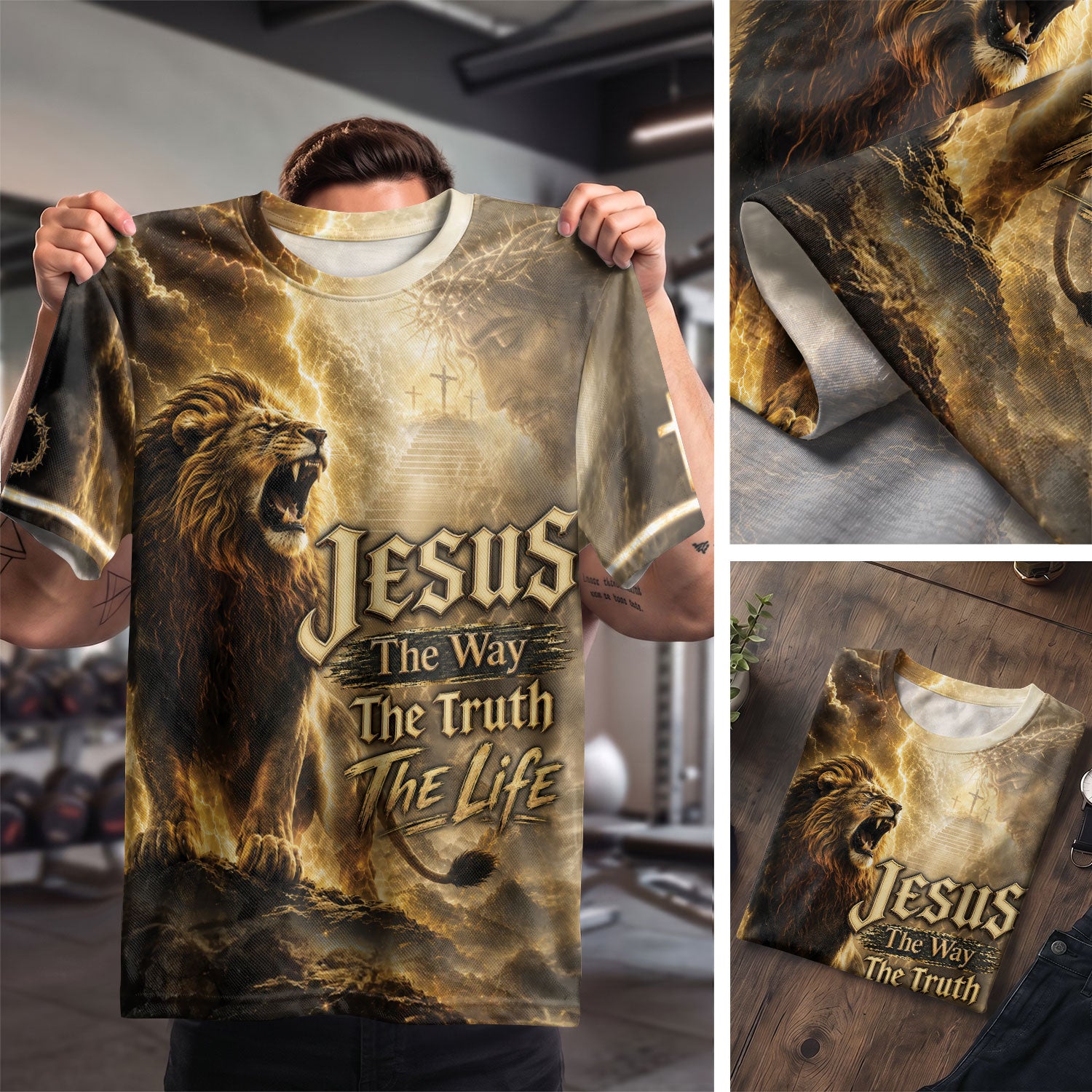 Jesus The Way Truth Life Shirt Christian Roaring Lion Cross 3D All Over Print Graphic Men