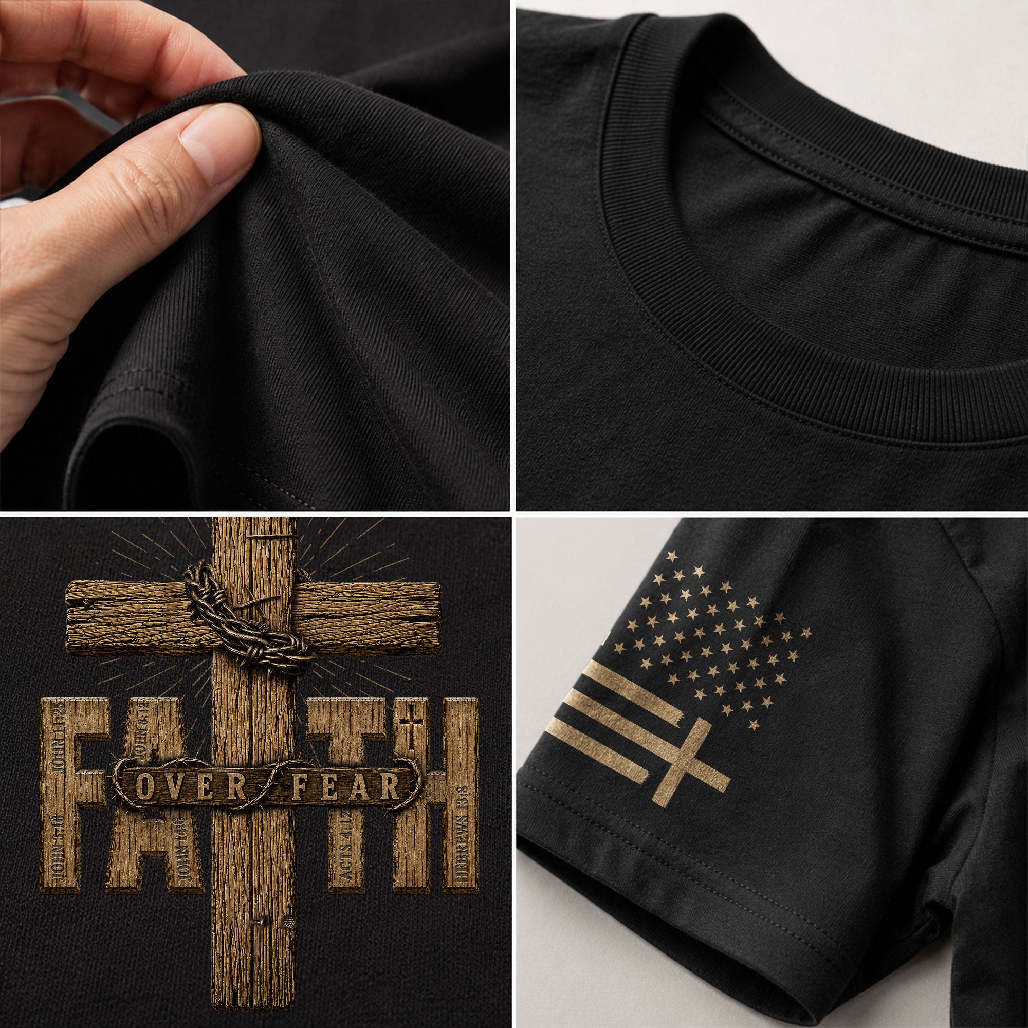 Faith Over Fear Wood Cross Scripture Christian Graphic Tee Shirt For Men Apparel - Rust Field Wear