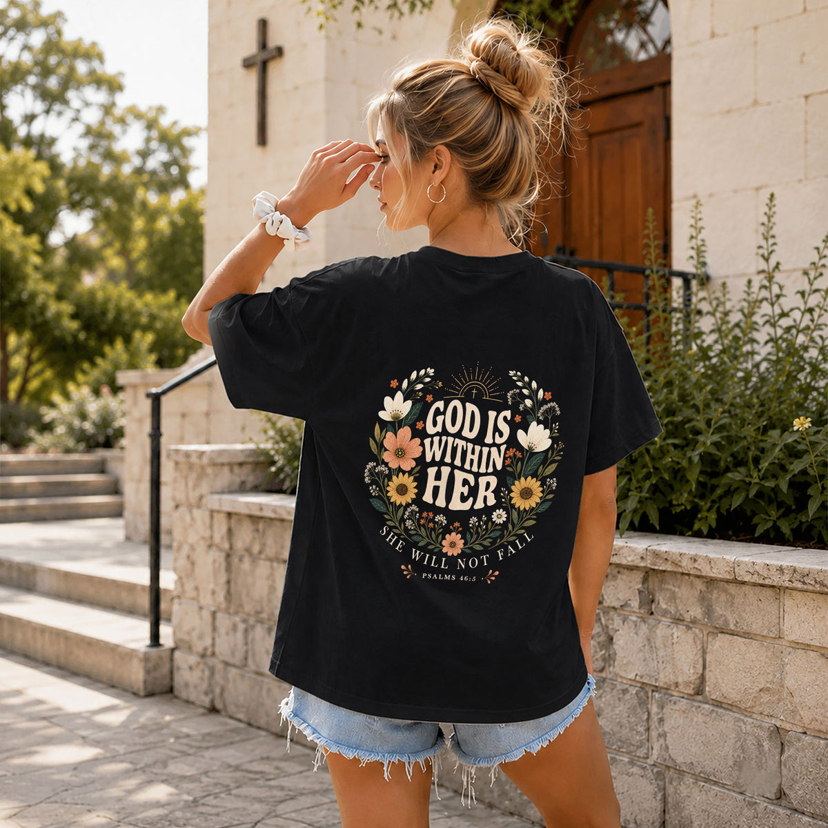 Inspirational Christian Scripture Floral Aesthetic Women Graphic Tee Shirt Retro Cotton - Rust Field Wear
