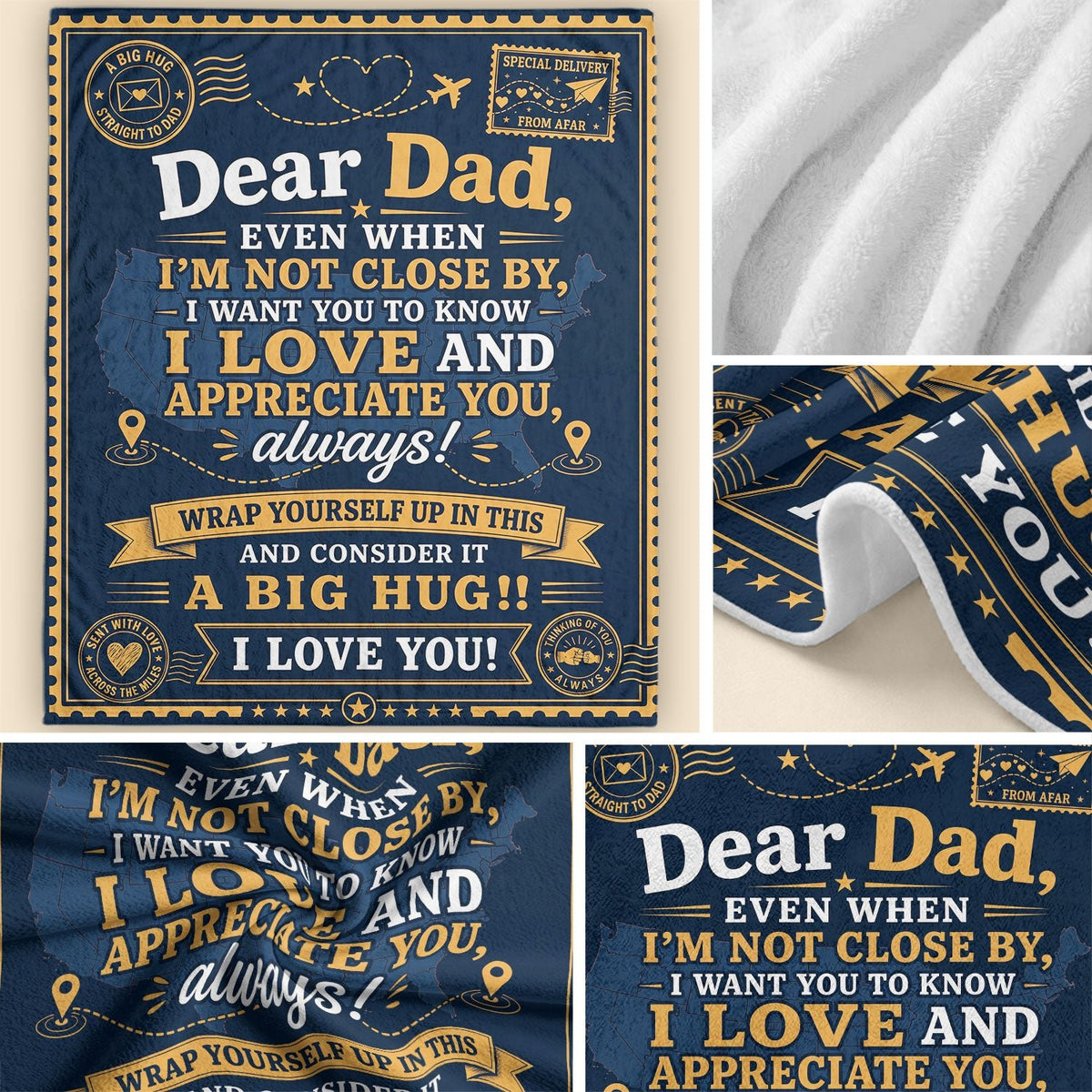 Gift for Dad Blanket Long Distance Hug Throw Blanket Father's Day Gift Daughter Son - Rust Field Wear