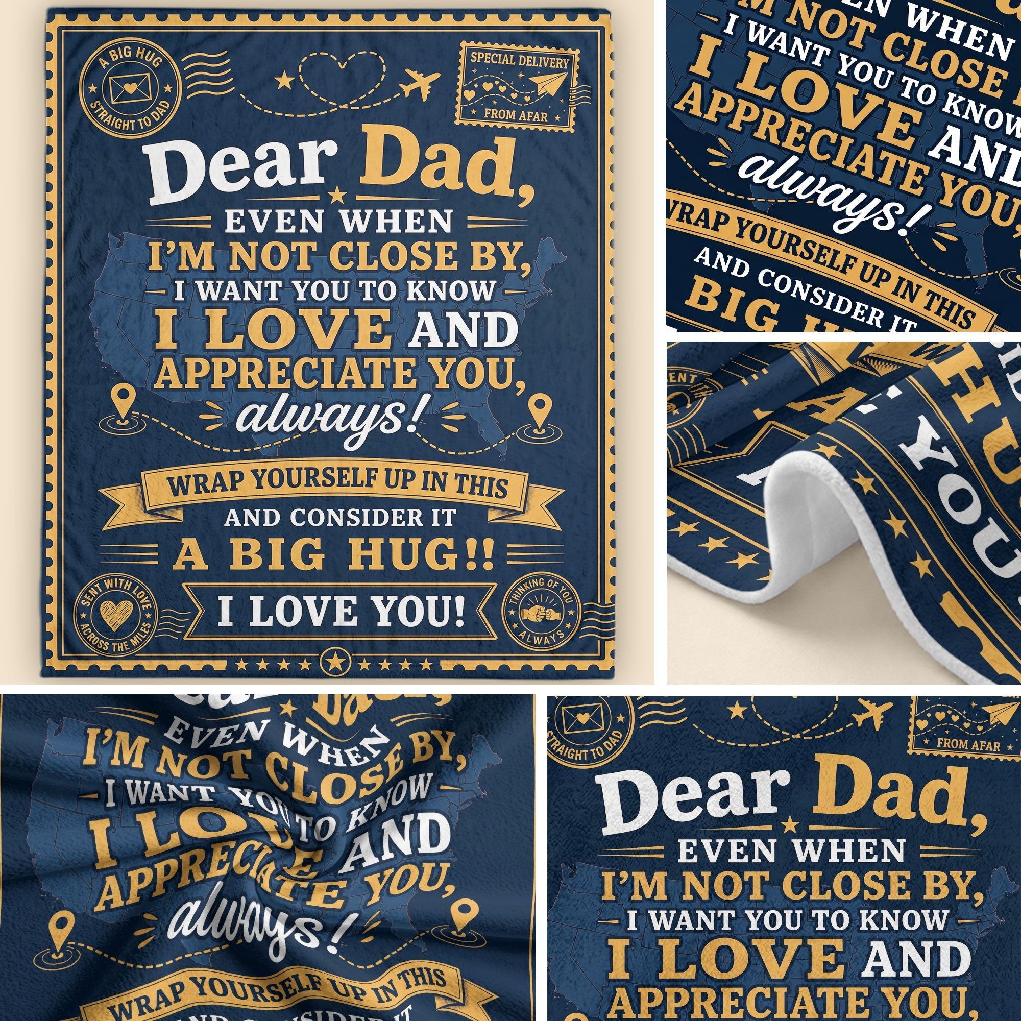Gift for Dad Blanket Long Distance Hug Throw Blanket Father's Day Gift Daughter Son - Rust Field Wear