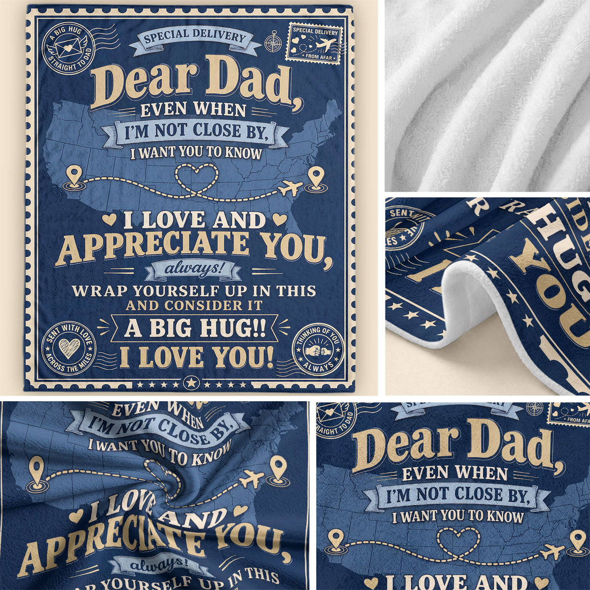 Dad Blanket Gift Long Distance Hug Throw Blanket Gifts for Dad from Daughter Son - Rust Field Wear