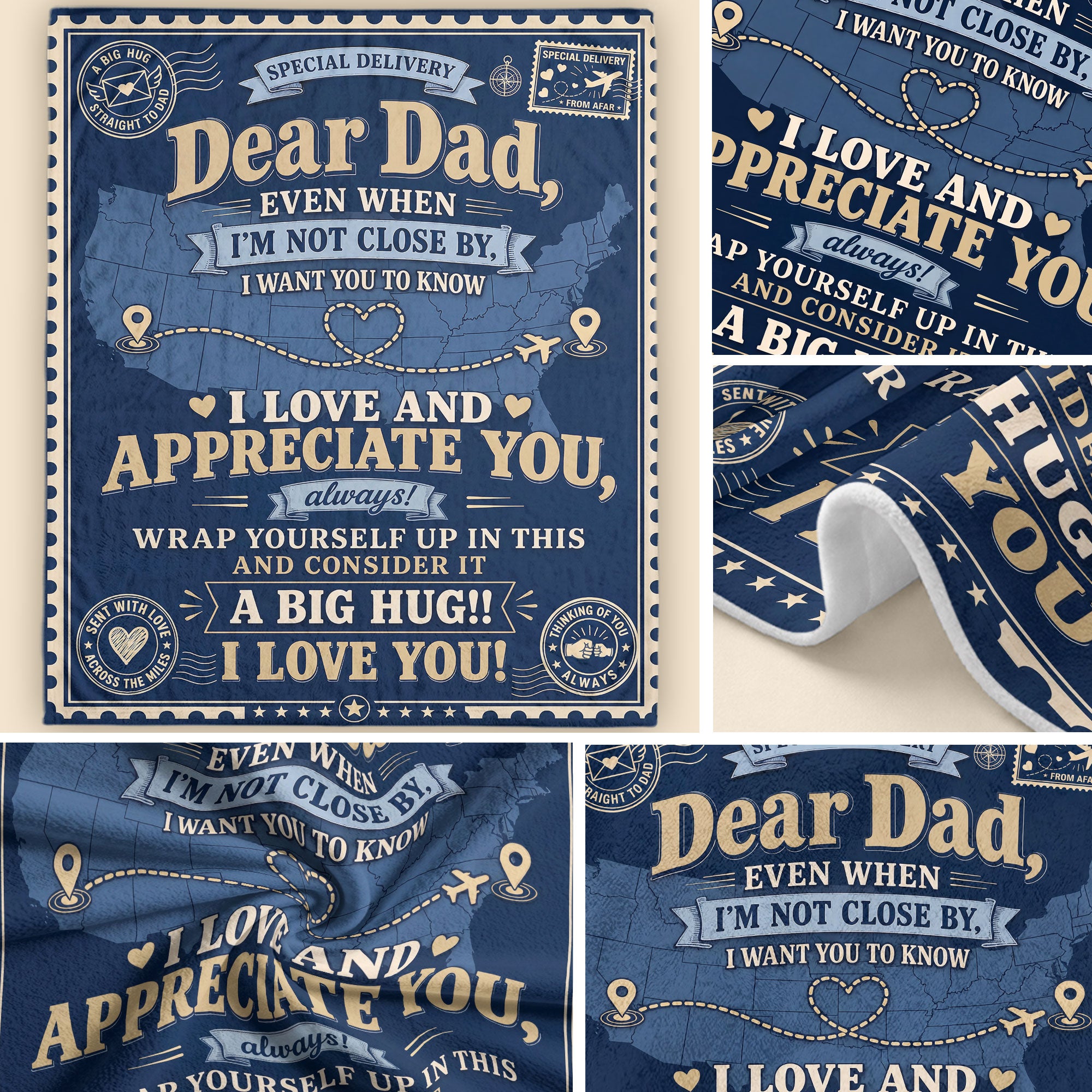Dad Blanket Gift Long Distance Hug Throw Blanket Gifts for Dad from Daughter Son - Rust Field Wear