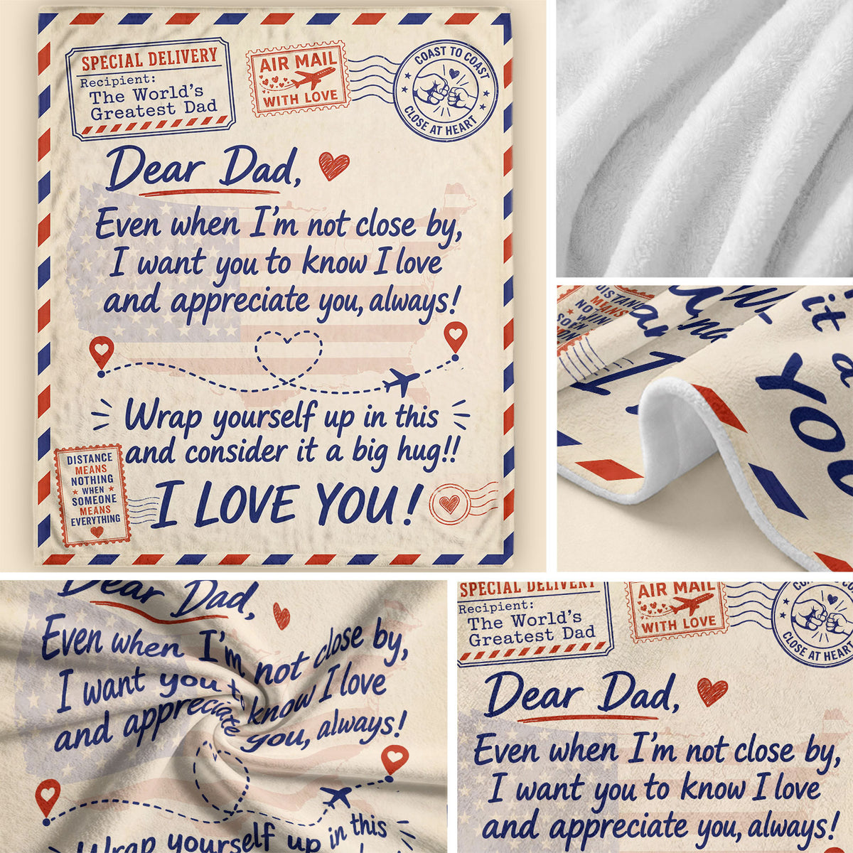 Dad Blanket Gift Long Distance Hug Fleece Throw Blanket Father's Day Present Son - Rust Field Wear