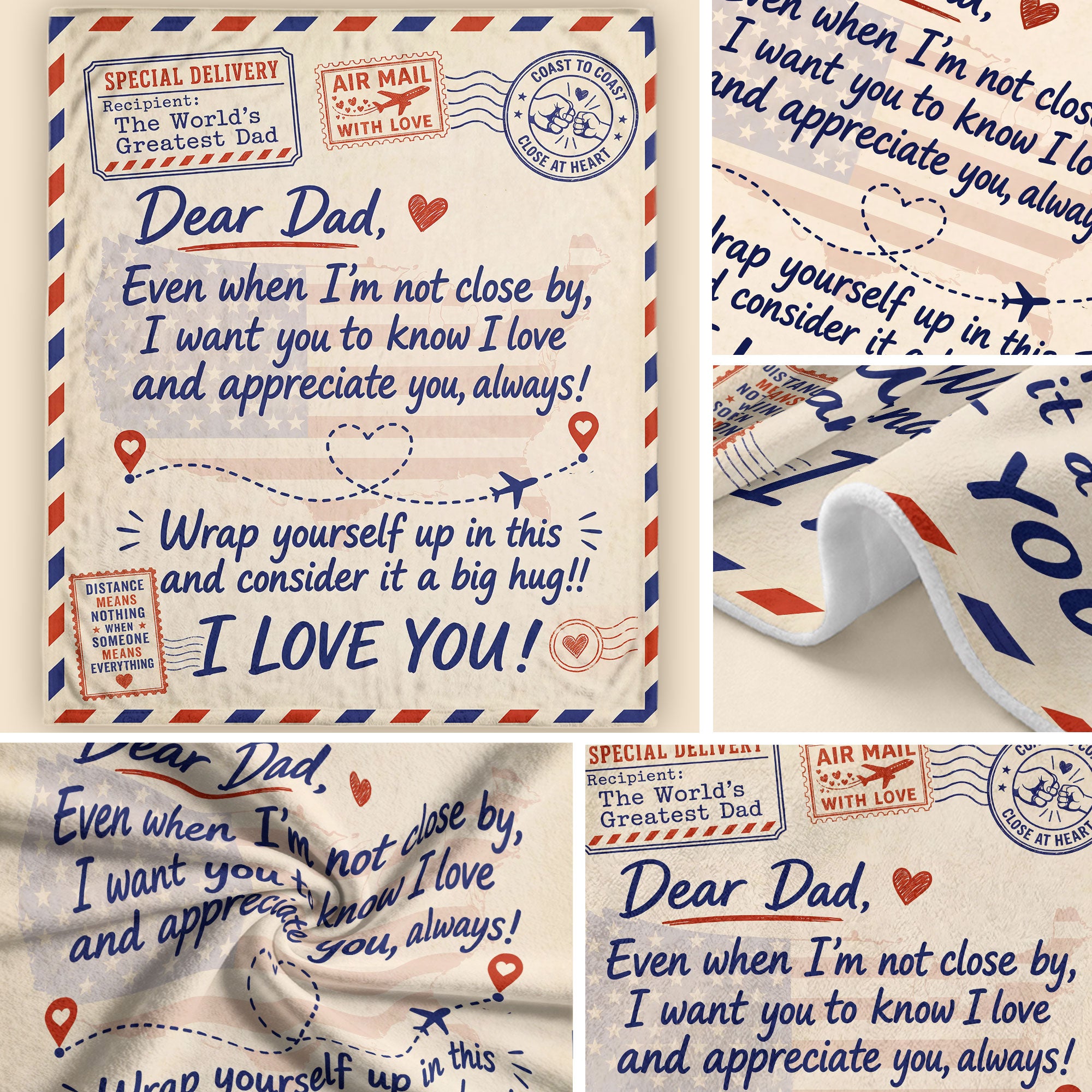 Dad Blanket Gift Long Distance Hug Fleece Throw Blanket Father's Day Present Son - Rust Field Wear