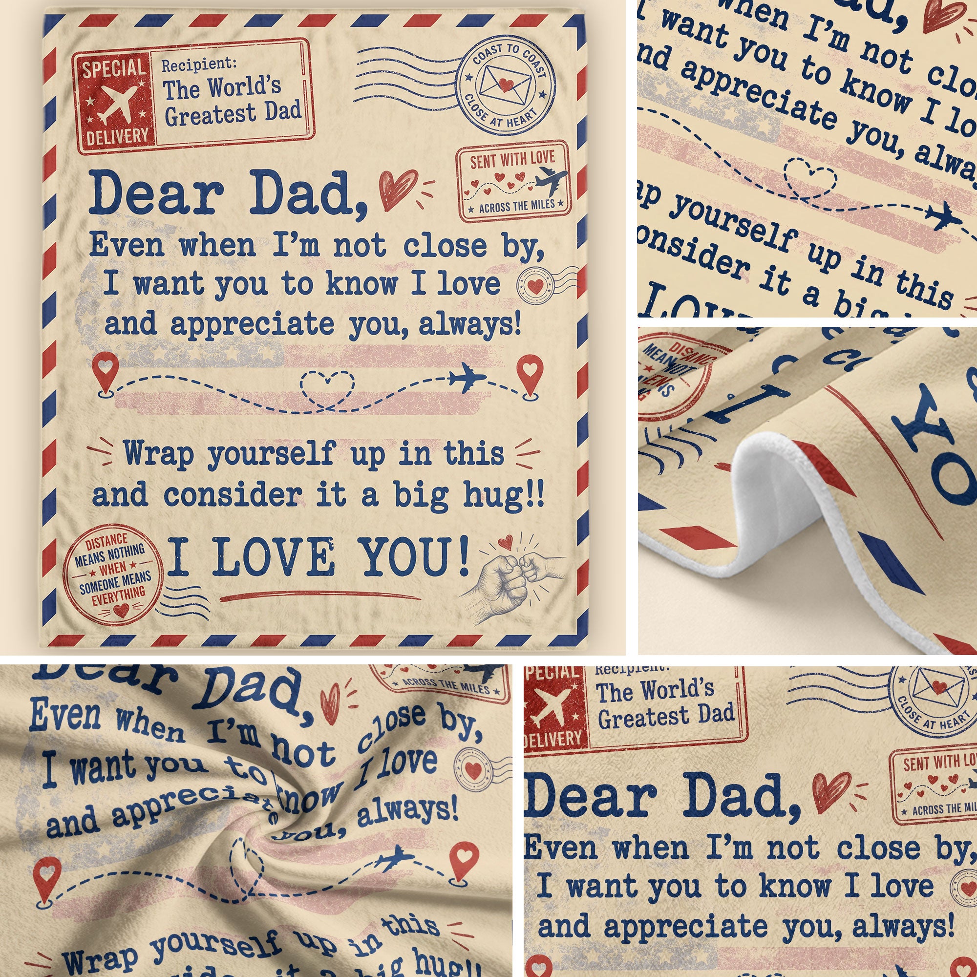 Dad Blanket Gift Long Distance Hug Throw Blanket Coast to Coast Love Gifts for Dad - Rust Field Wear