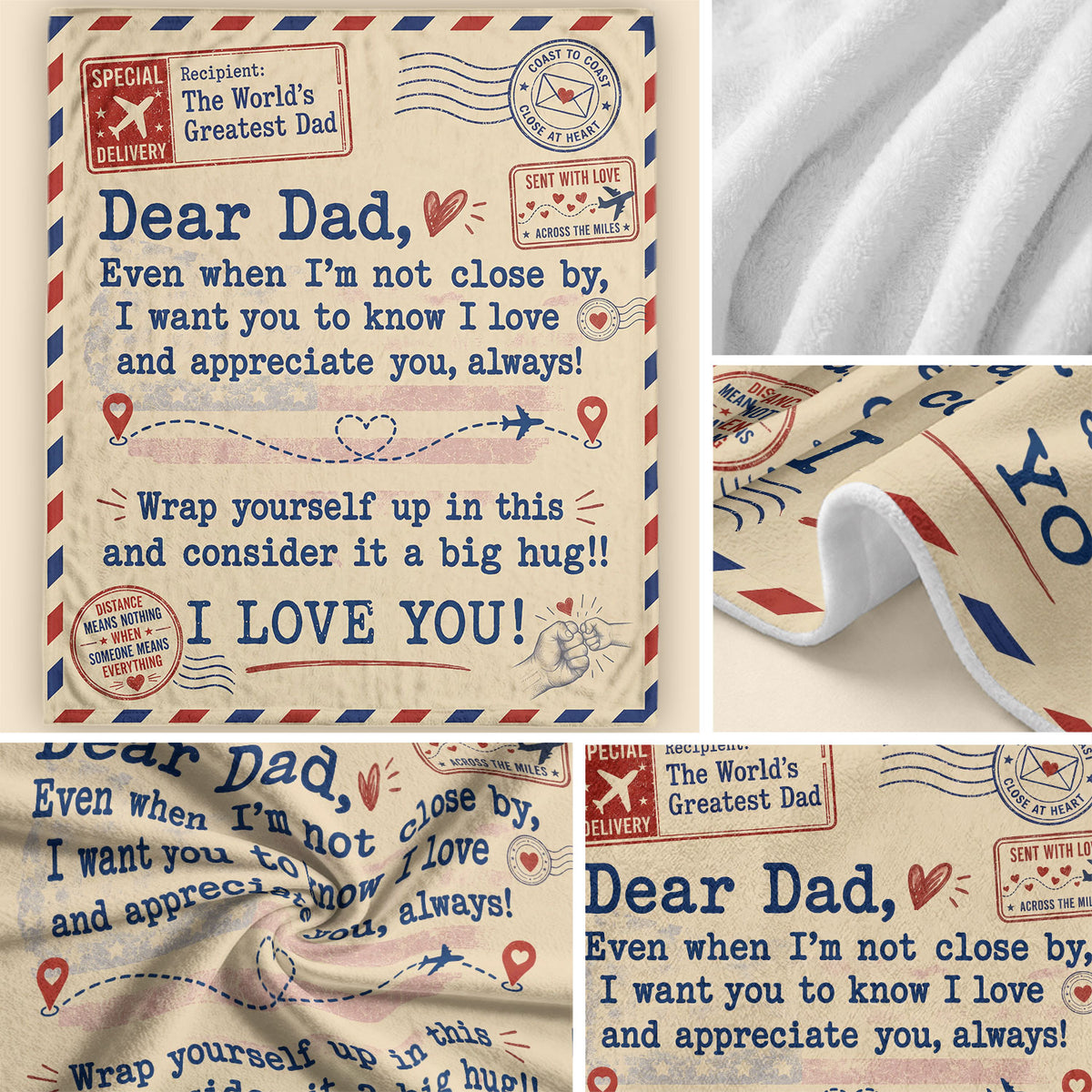 Dad Blanket Gift Long Distance Hug Throw Blanket Coast to Coast Love Gifts for Dad - Rust Field Wear