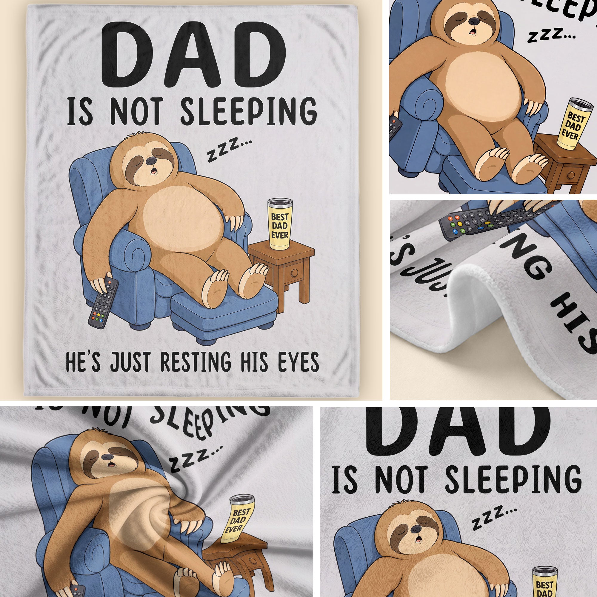 Dad Resting His Eyes Sloth Graphic Throw Blanket Funny Gift For Father Day Cozy Home - Rust Field Wear