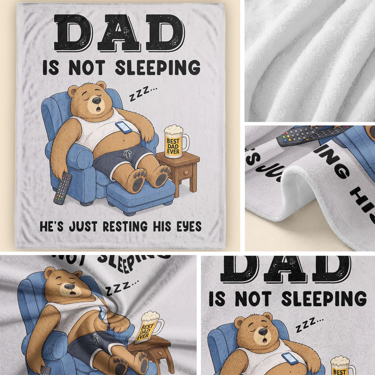 Dad Resting His Eyes Bear Graphic Throw Blanket Funny Gift For Father Day Cozy Home - Rust Field Wear