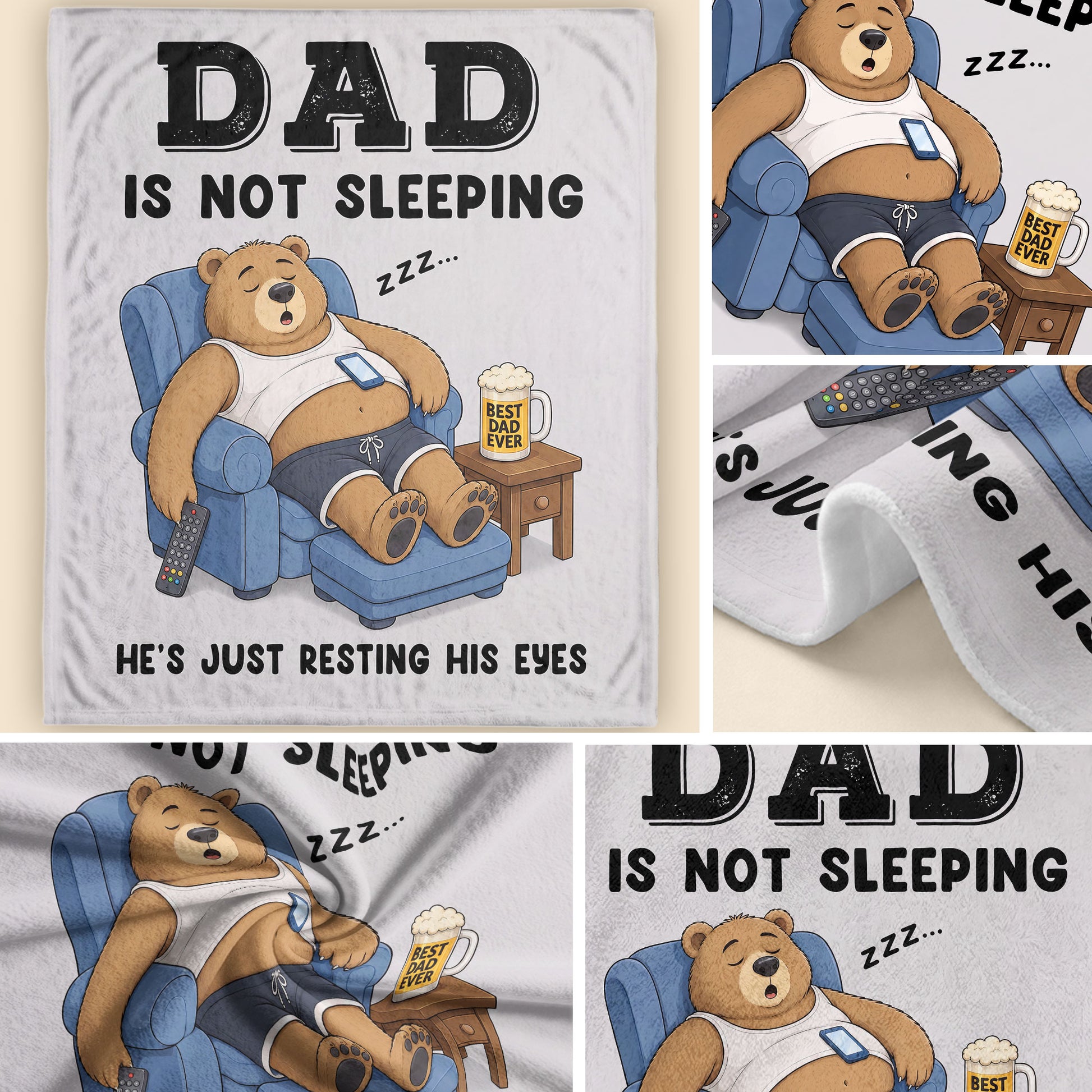 Dad Resting His Eyes Bear Graphic Throw Blanket Funny Gift For Father Day Cozy Home - Rust Field Wear