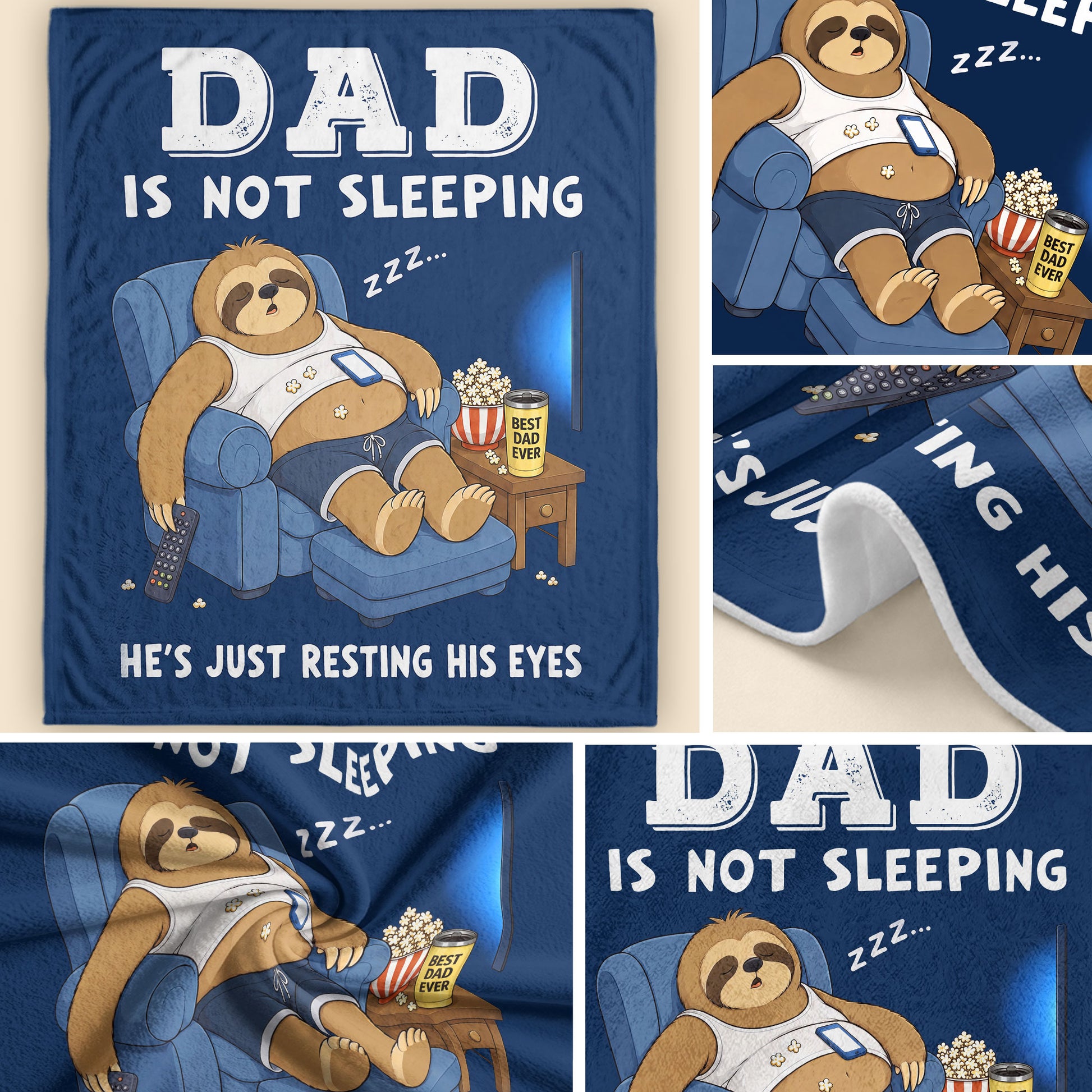 Dad Is Not Sleeping Sloth Funny Gift Throw Blanket For Father Day Home Decor Apparel - Rust Field Wear