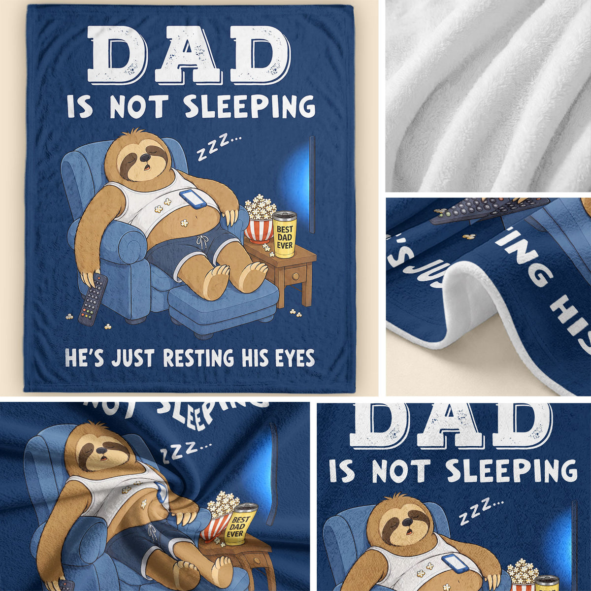 Dad Is Not Sleeping Sloth Funny Gift Throw Blanket For Father Day Home Decor Apparel - Rust Field Wear