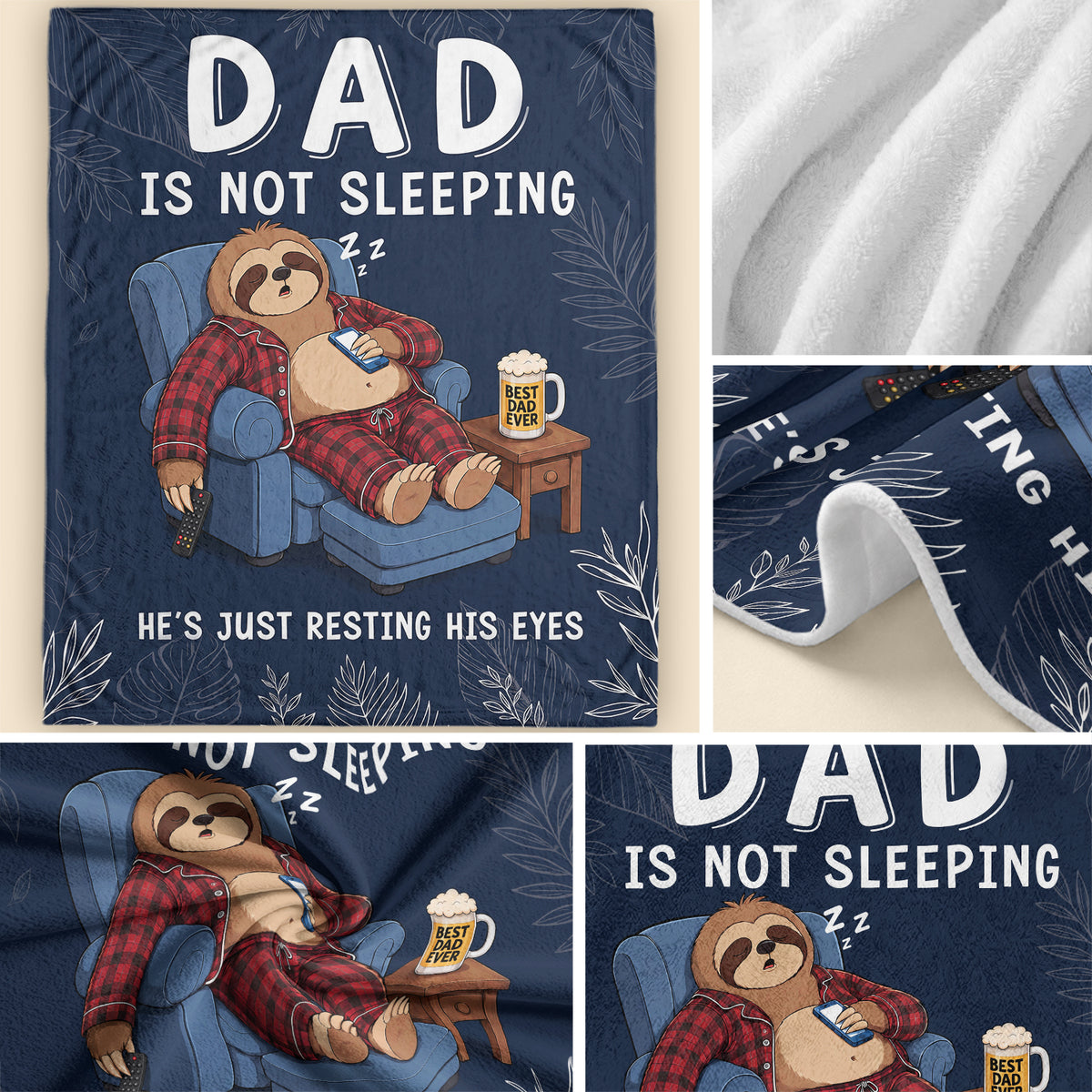 Dad Is Not Sleeping Sloth Pajama Funny Gift Throw Blanket For Father Day Home Decor - Rust Field Wear