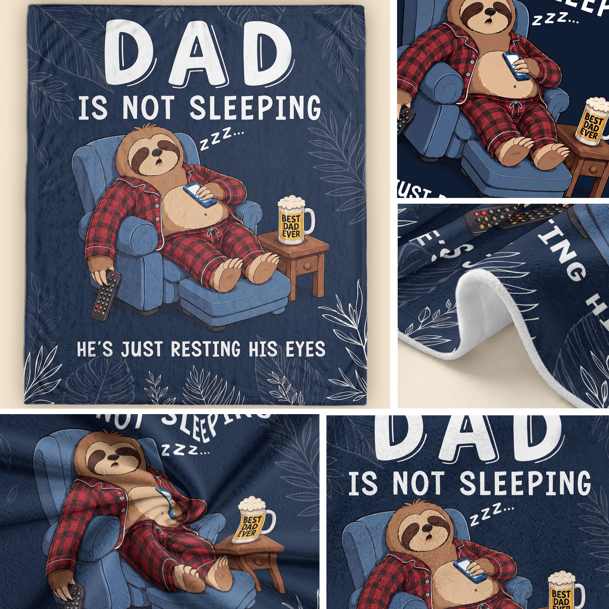Dad Is Not Sleeping Sloth Pajama Funny Gift Throw Blanket For Father Day Home Decor - Rust Field Wear