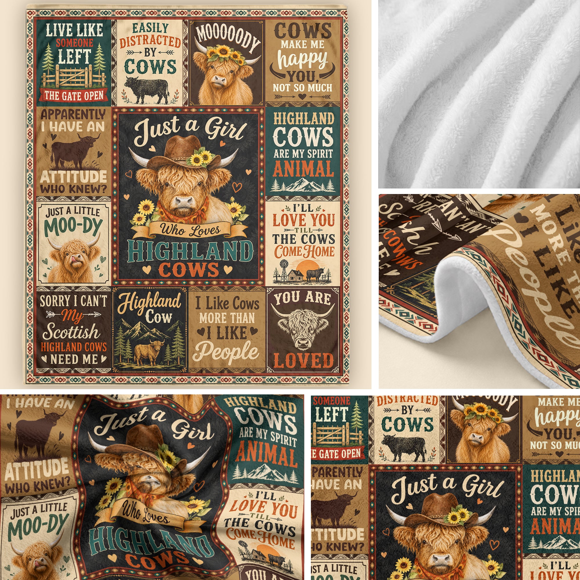 Just A Girl Who Loves Highland Cows Farm Animal Throw Blanket Soft Cozy Gift Idea