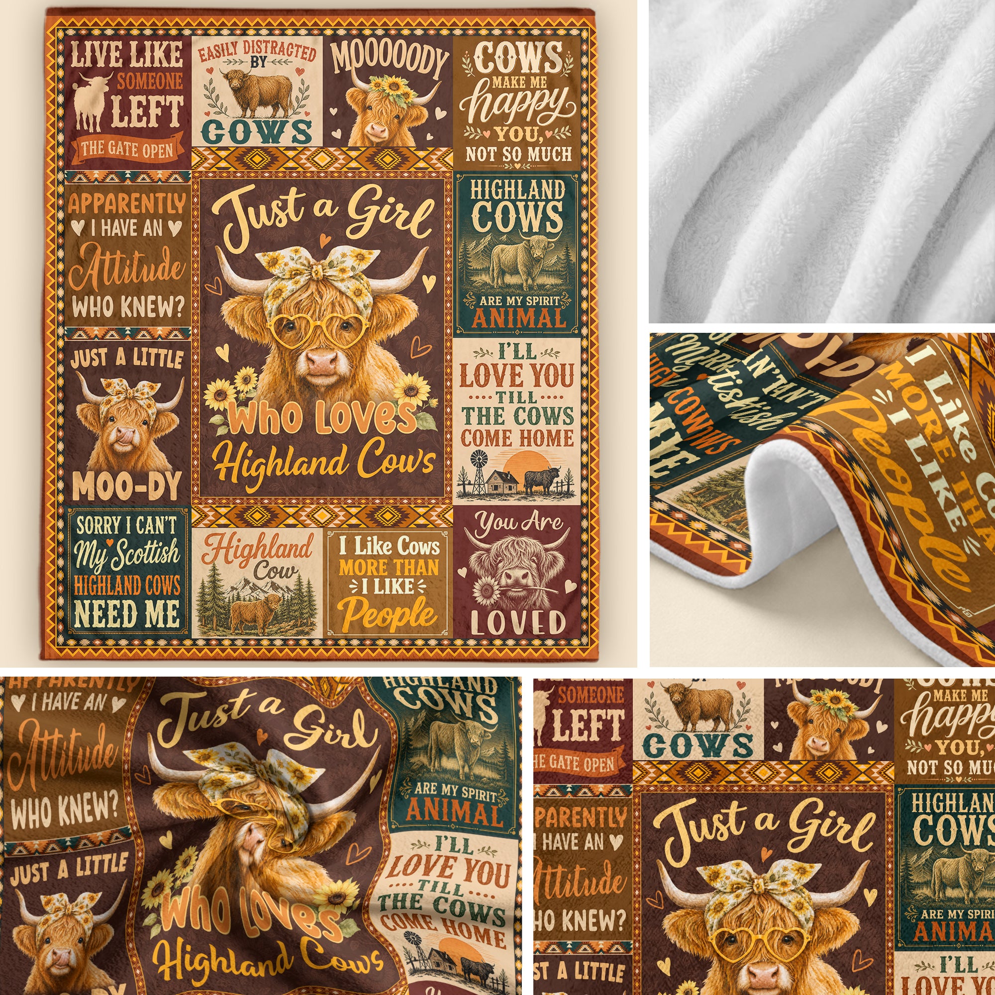 Just A Girl Who Loves Highland Cows Farm Animal Throw Blanket Cute Cozy Gift Idea