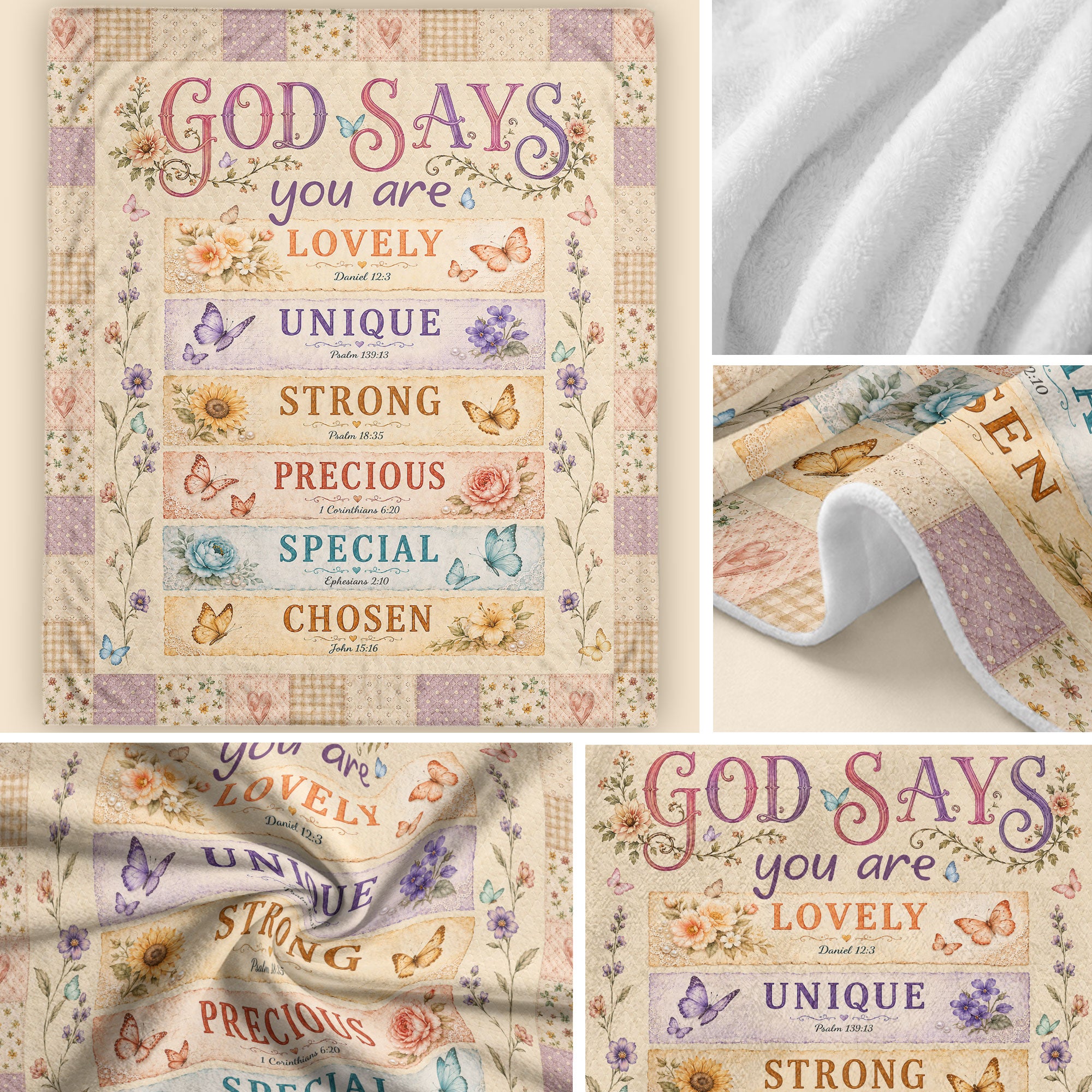God Says You Are Blanket Floral Patchwork Christian Bible Verse Throw Scripture Gift