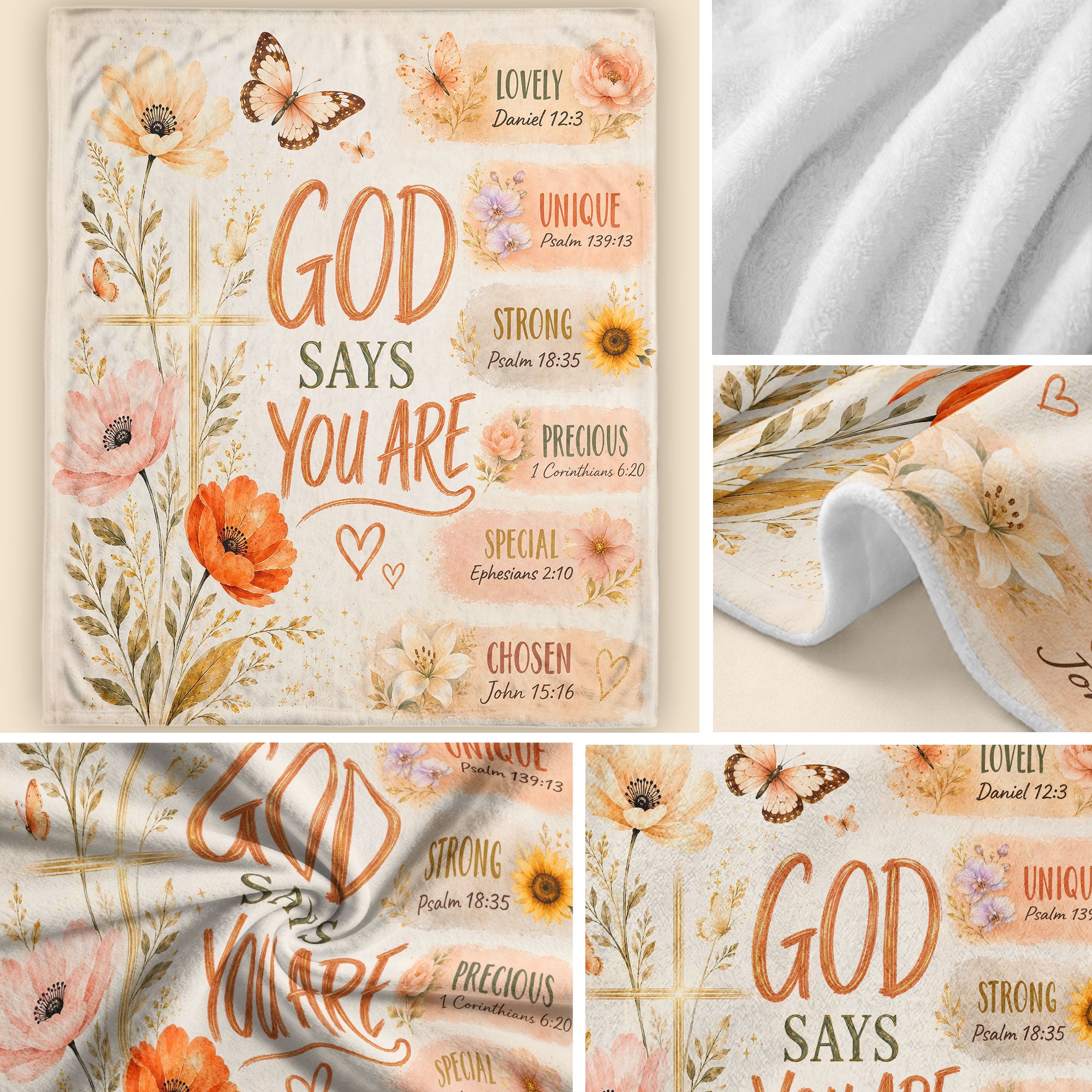 God Says You Are Blanket Floral Christian Bible Verse Scripture Cross Decor Religious Gift