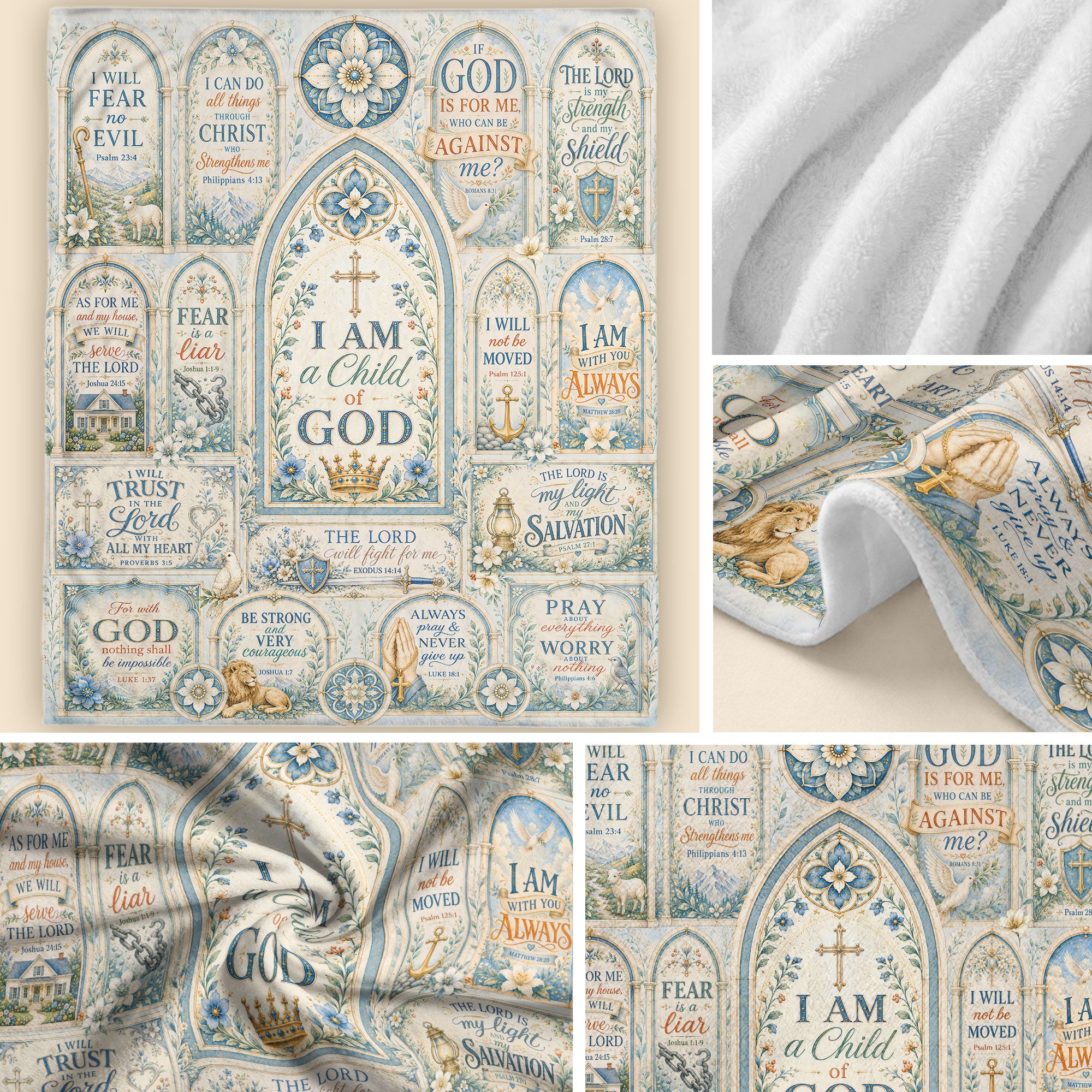I Am A Child Of God Blanket Blue Floral Christian Bible Verse Religious Scripture Gift