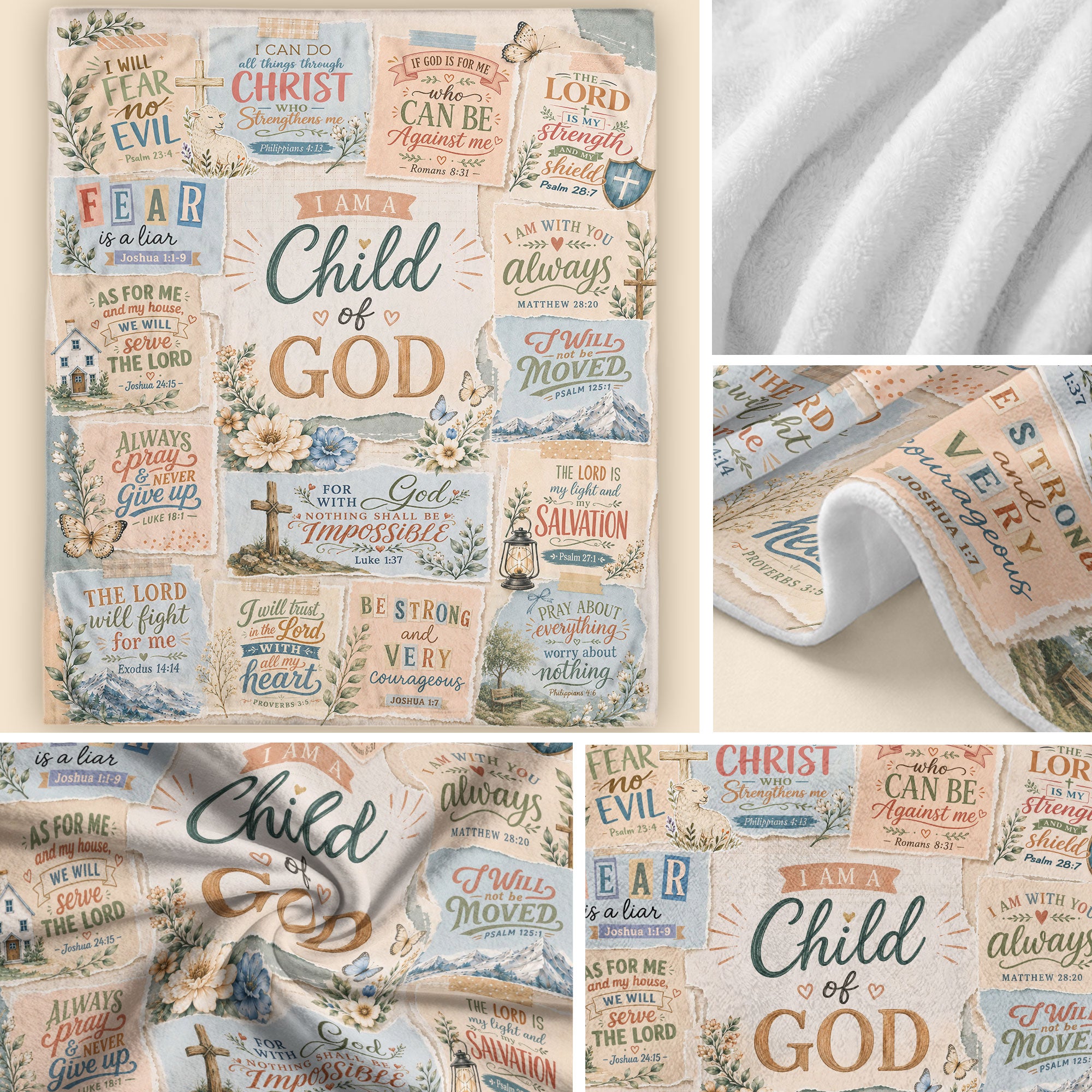 I Am A Child Of God Blanket Floral Scrapbook Christian Bible Verse Scripture Decor Gift