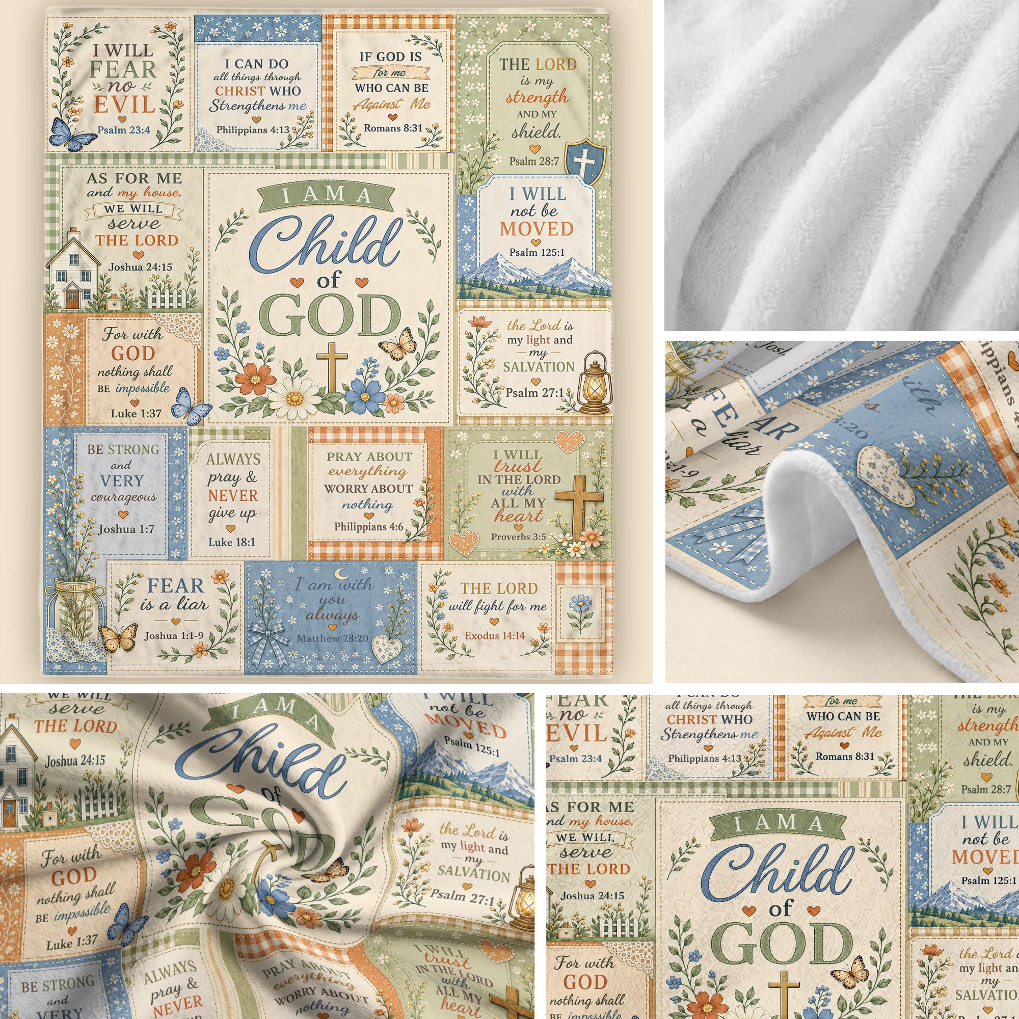 I Am A Child Of God Blanket Patchwork Floral Christian Bible Verse Scripture Home Gift