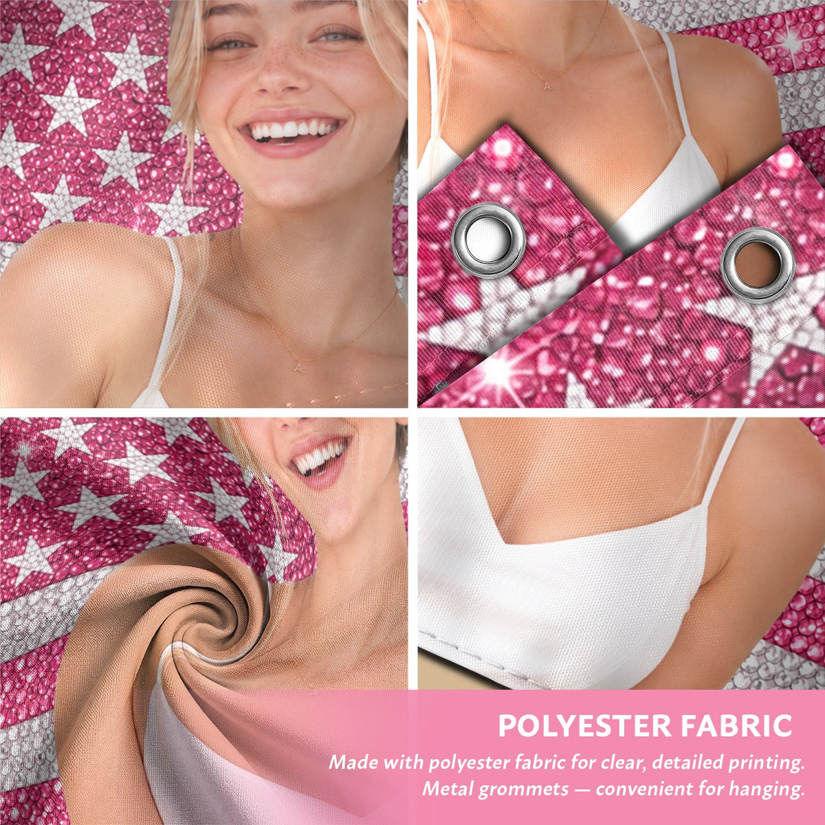 Pink Rhinestone Portrait Photo Collage Custom Flag with Picture, Pink American Flag Custom, Pink Flag Custom, Rustfield Co. - Rust Field Wear