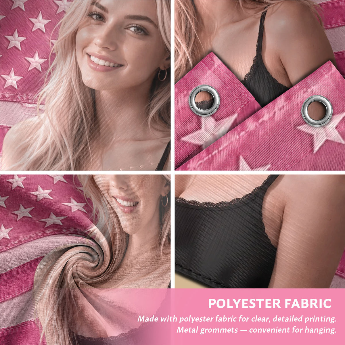 Custom Pink Distressed USA Flag Portrait Photo Collage Banner Wall Art Tapestry Piece - Rust Field Wear
