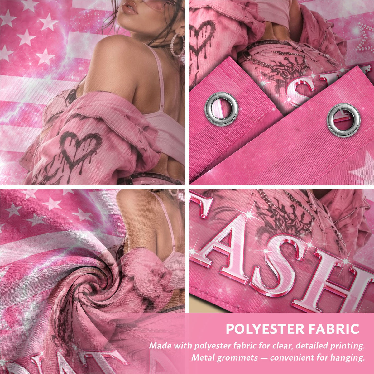 Custom Name Photo Flag American Stars Sparkle Glitter Wall Hanging Display Banner - Rust Field Wear