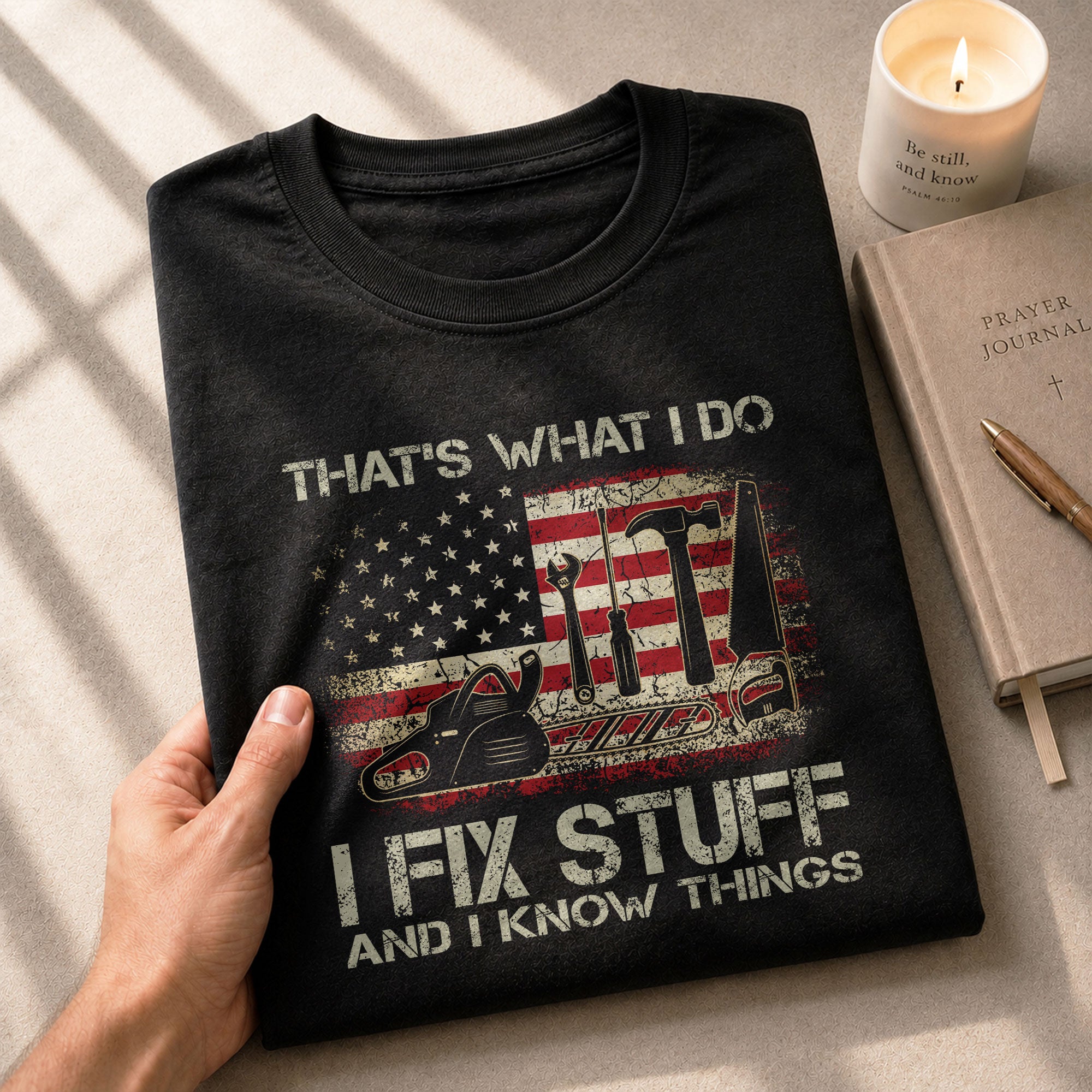 I Fix Stuff And I Know Things Funny American Flag Men Graphic Shirt Casual Novelty