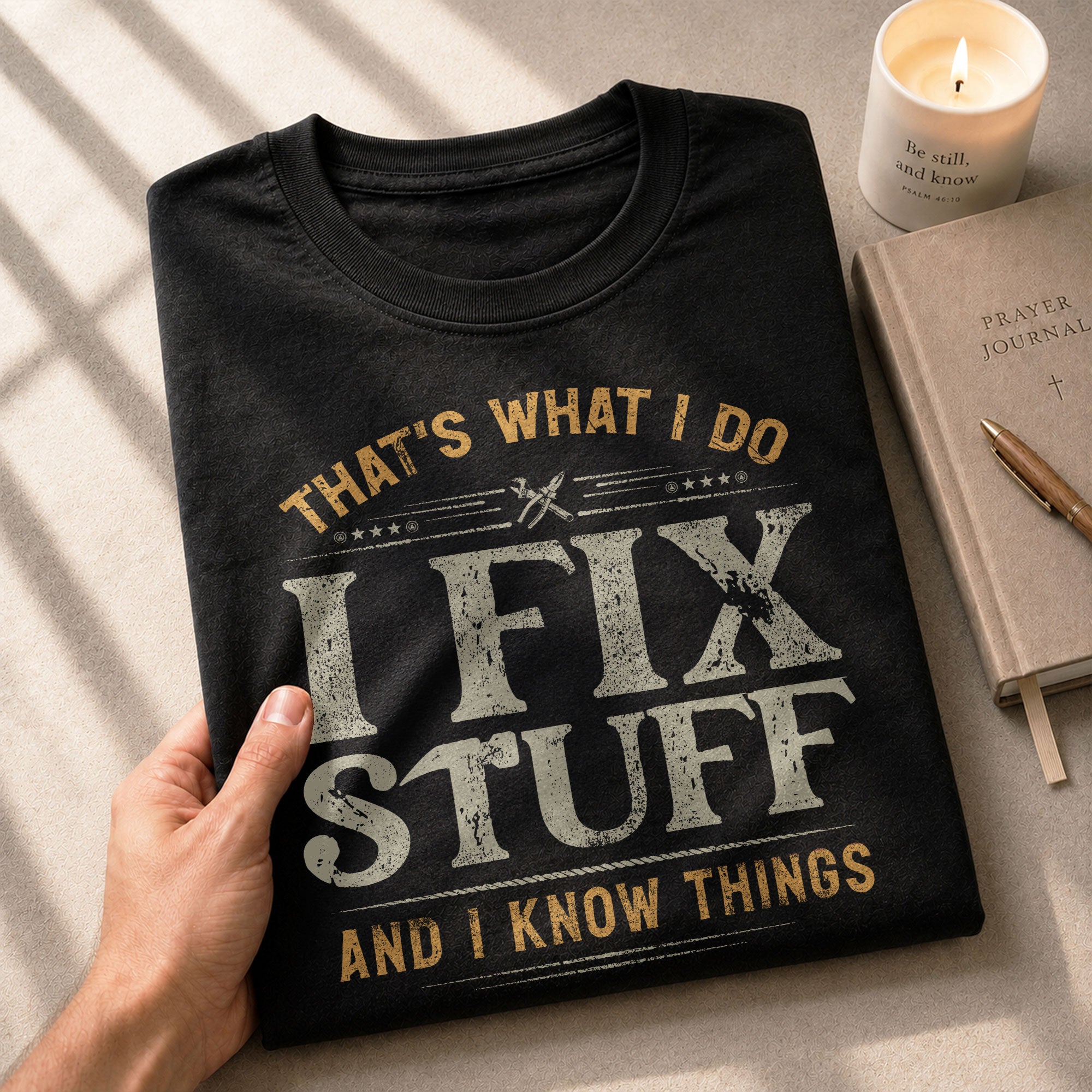 I Fix Stuff And I Know Things Funny Handyman Quote Men Graphic Shirt Casual Novelty