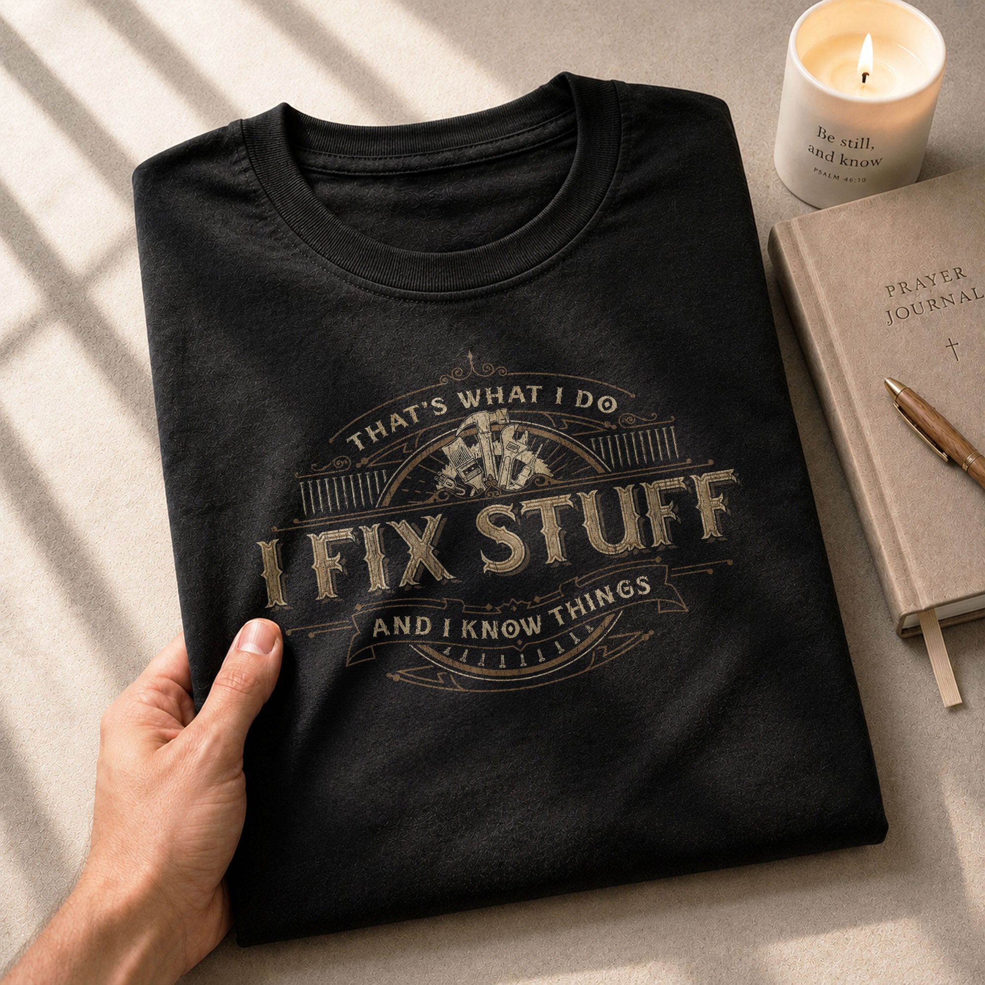 Graphic Shirt Men I Fix Stuff And I Know Things Funny Quote T-Shirt Sleeves Print
