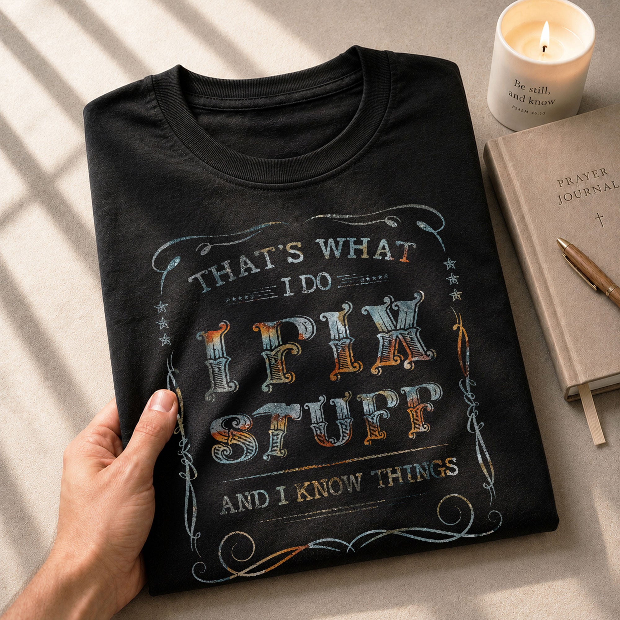 Men Rusty Typography Graphic T-Shirt I Fix Stuff And I Know Things Vintage Quote Tee