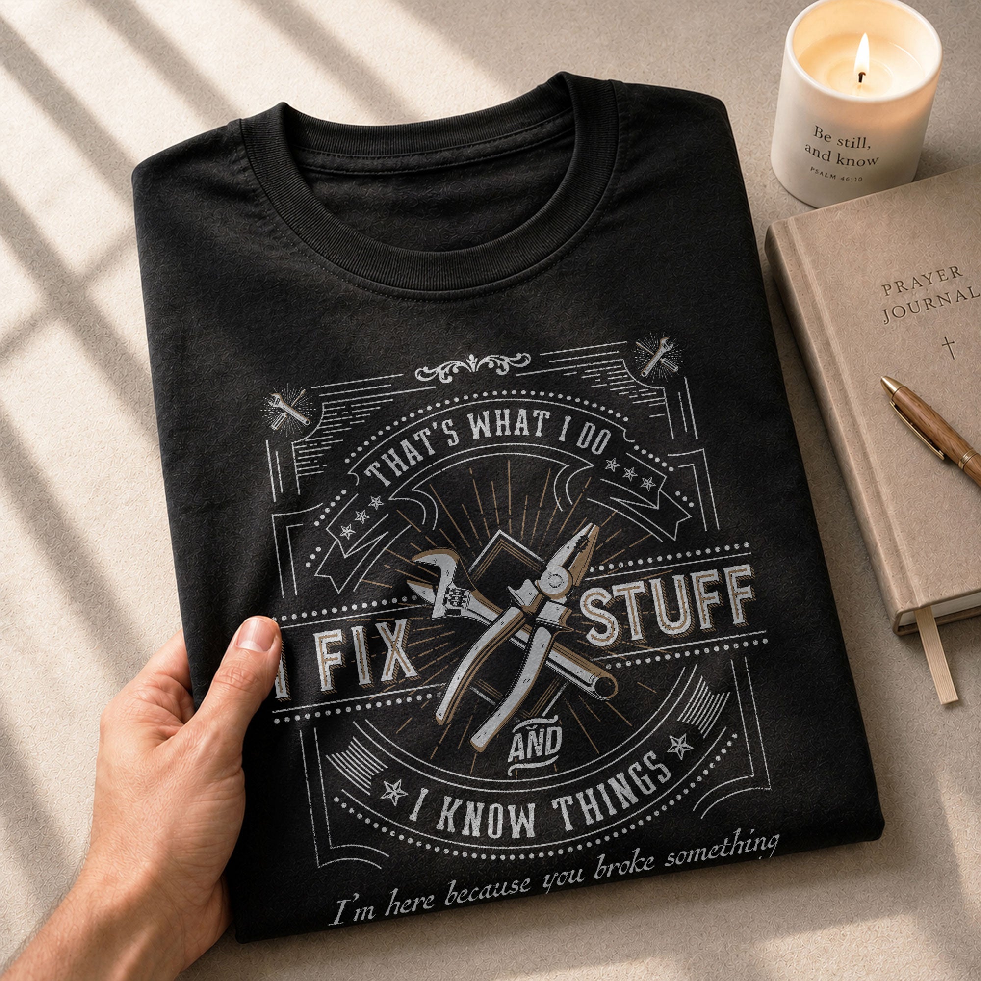 Men T-Shirt Graphic Print I Fix Stuff And I Know Things Funny Quote Sleeves Tee