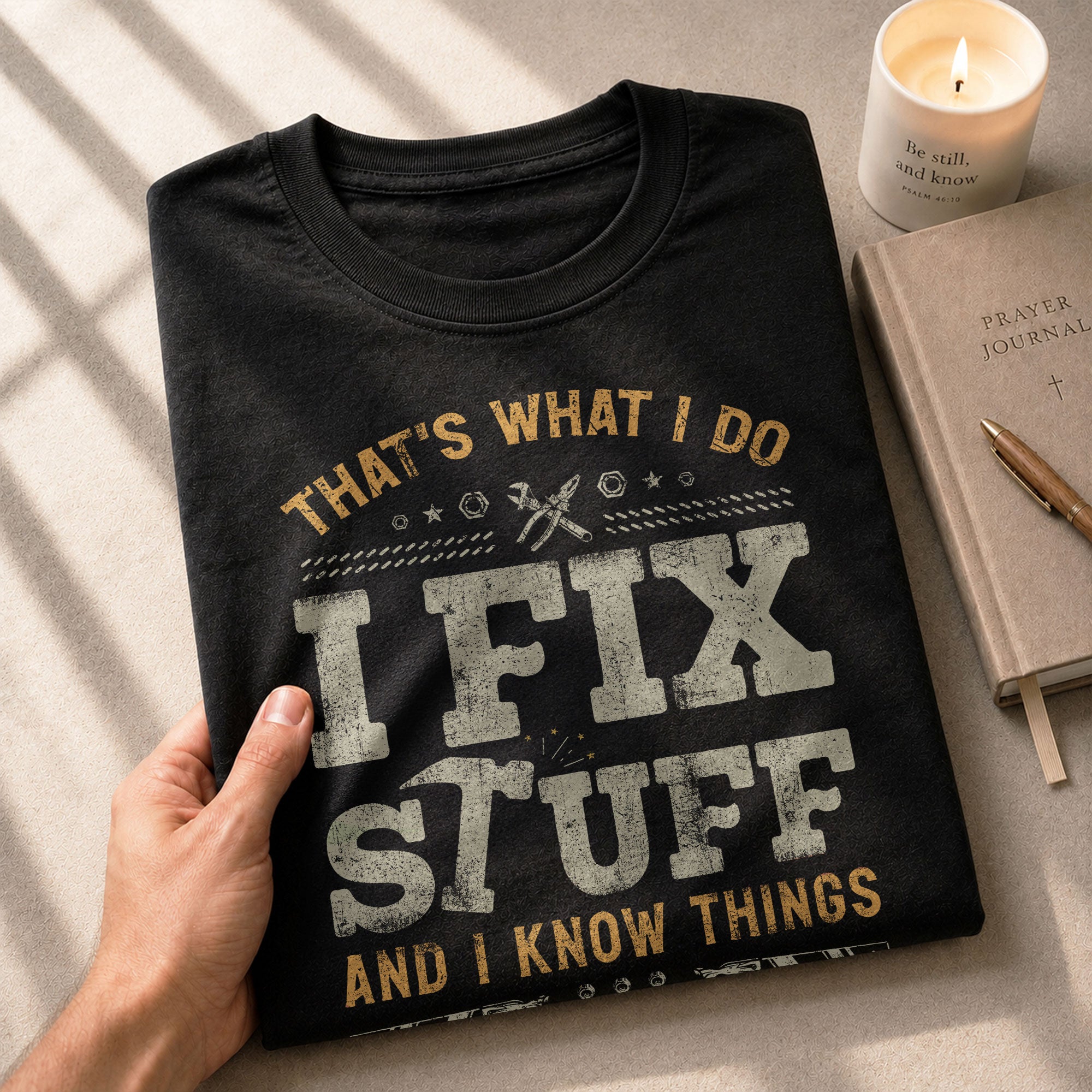 Rustic Men T-Shirt Graphic I Fix Stuff And I Know Things Block Quote Print Tee