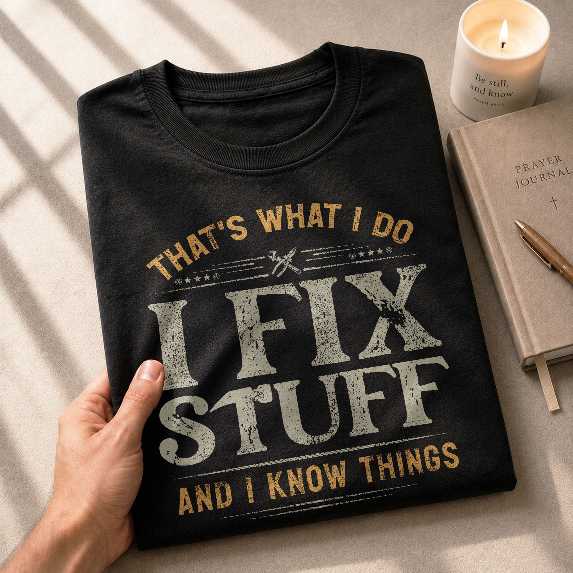 Vintage Men Graphic T-Shirt I Fix Stuff And I Know Things Distressed Quote Printed Tee