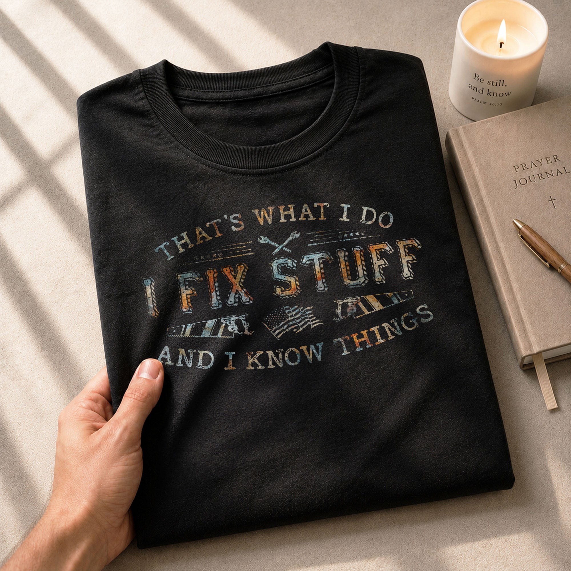 Graphic 2D Men T-Shirt I Fix Stuff And I Know Things Rustic Quote Camo Print Tee Shirt