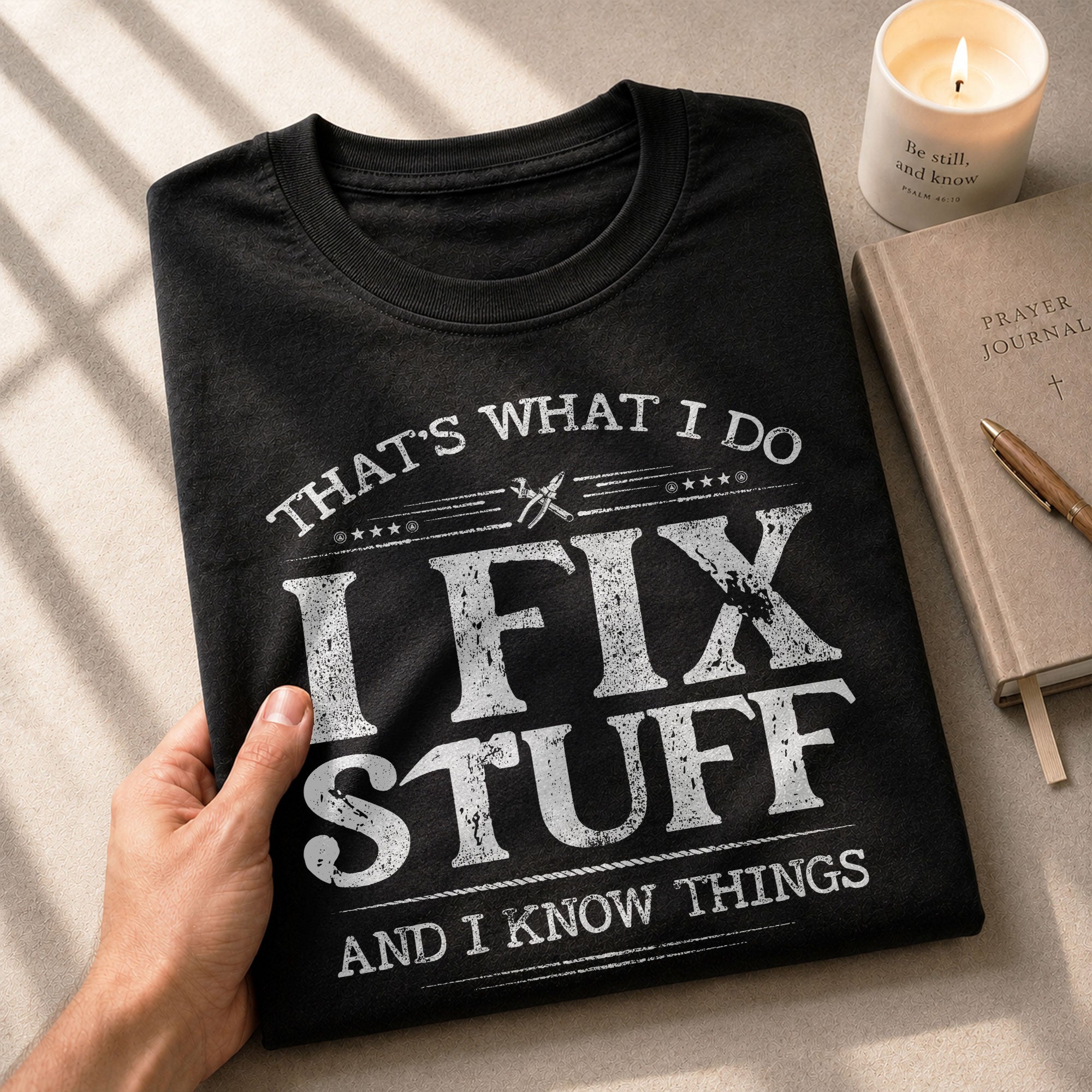 Vintage Men I Fix Stuff And I Know Things Quote T-Shirt Graphic Distressed Print