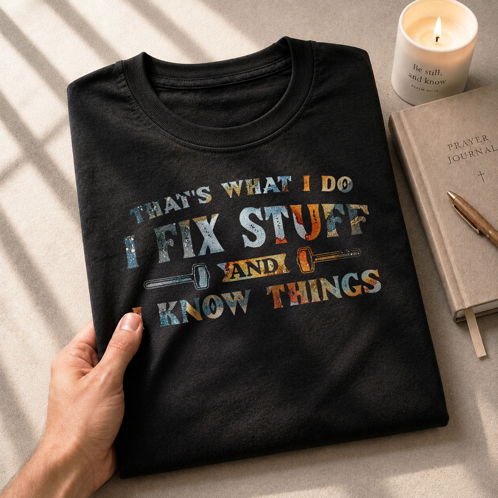 Men Colorful Grunge Typography Graphic T-Shirt I Fix Stuff And I Know Things Tee