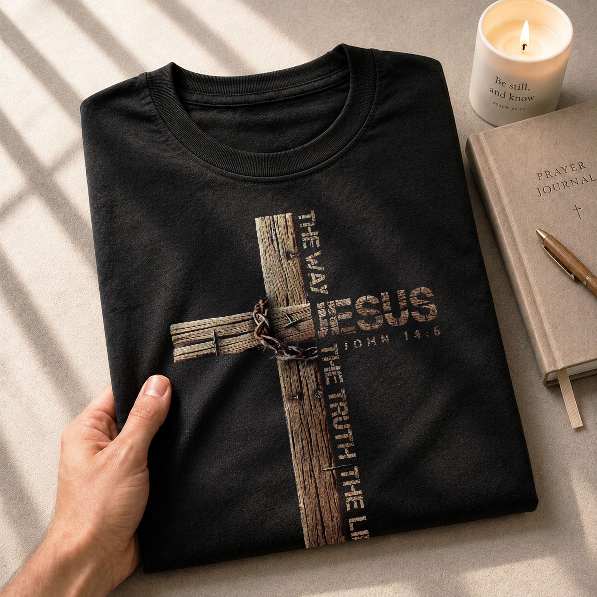 Christian Shirts for Men - Jesus Is the Way John 14:6 Cross Design, Christian Tee Shirts - Rust Field Wear