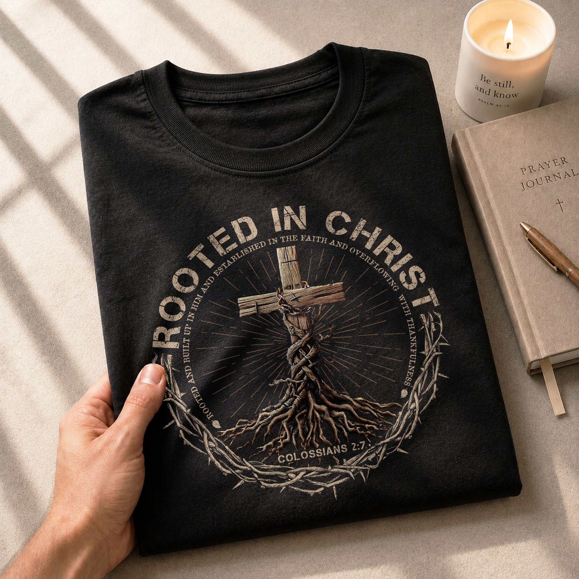 Rooted In Christ, Christian Shirts for Men - Christian Tee Shirts - Rust Field Wear