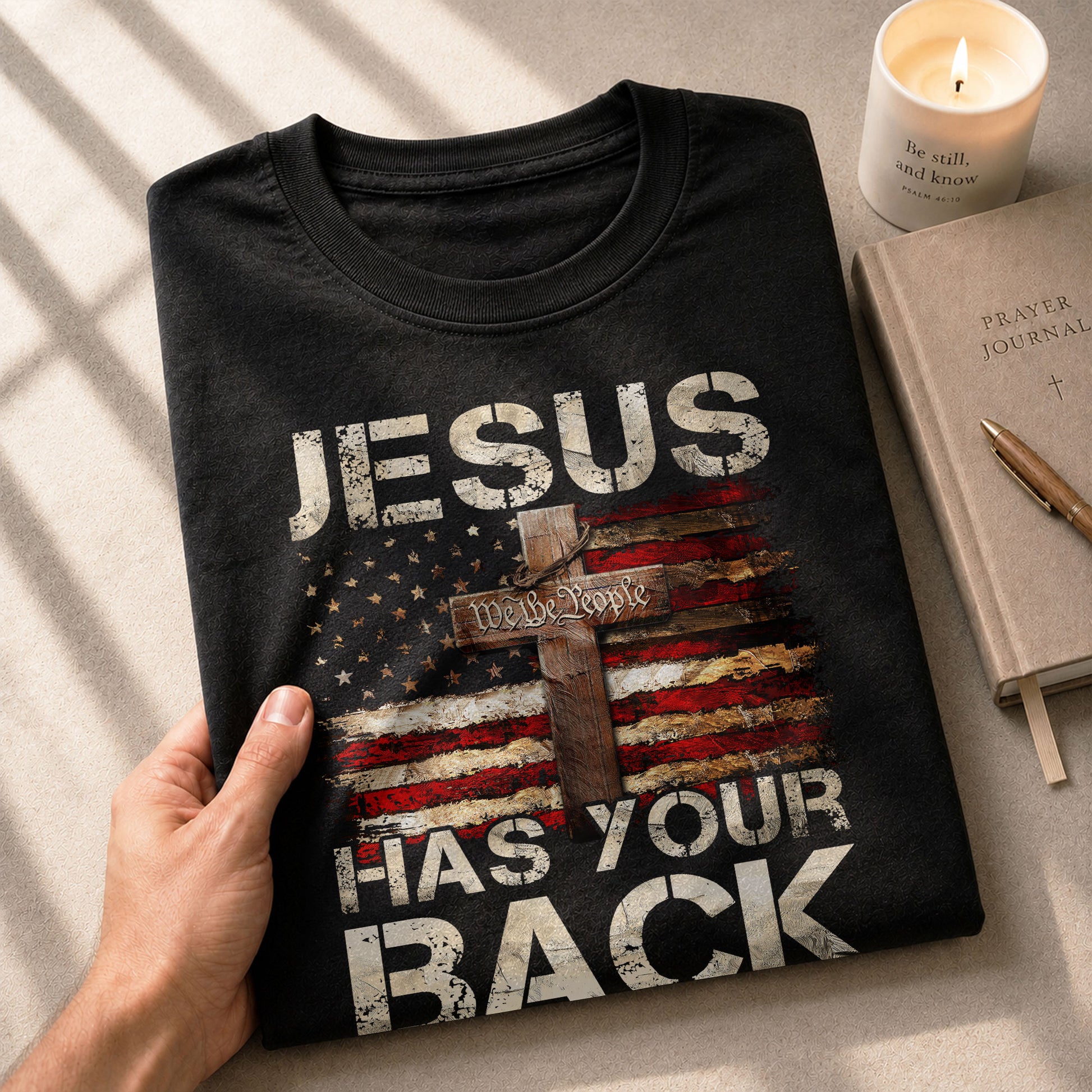 Patriotic T Shirts, Jesus Has Your Back Faith, Freedom and Divine Protection - Freedom Shirts for Men - Rust Field Wear