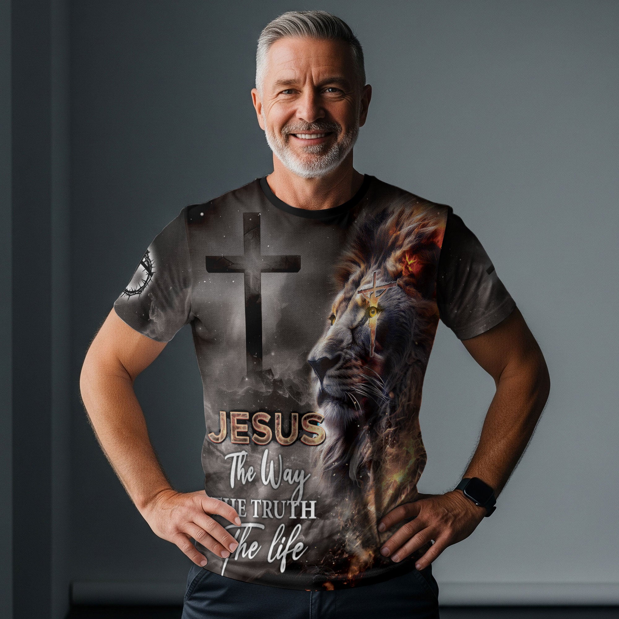 Christian Tee Shirts for Men, RustField Co - The Lion and The Cross Jesus The Way The Truth The Life, Freedom Shirts - Rust Field Wear