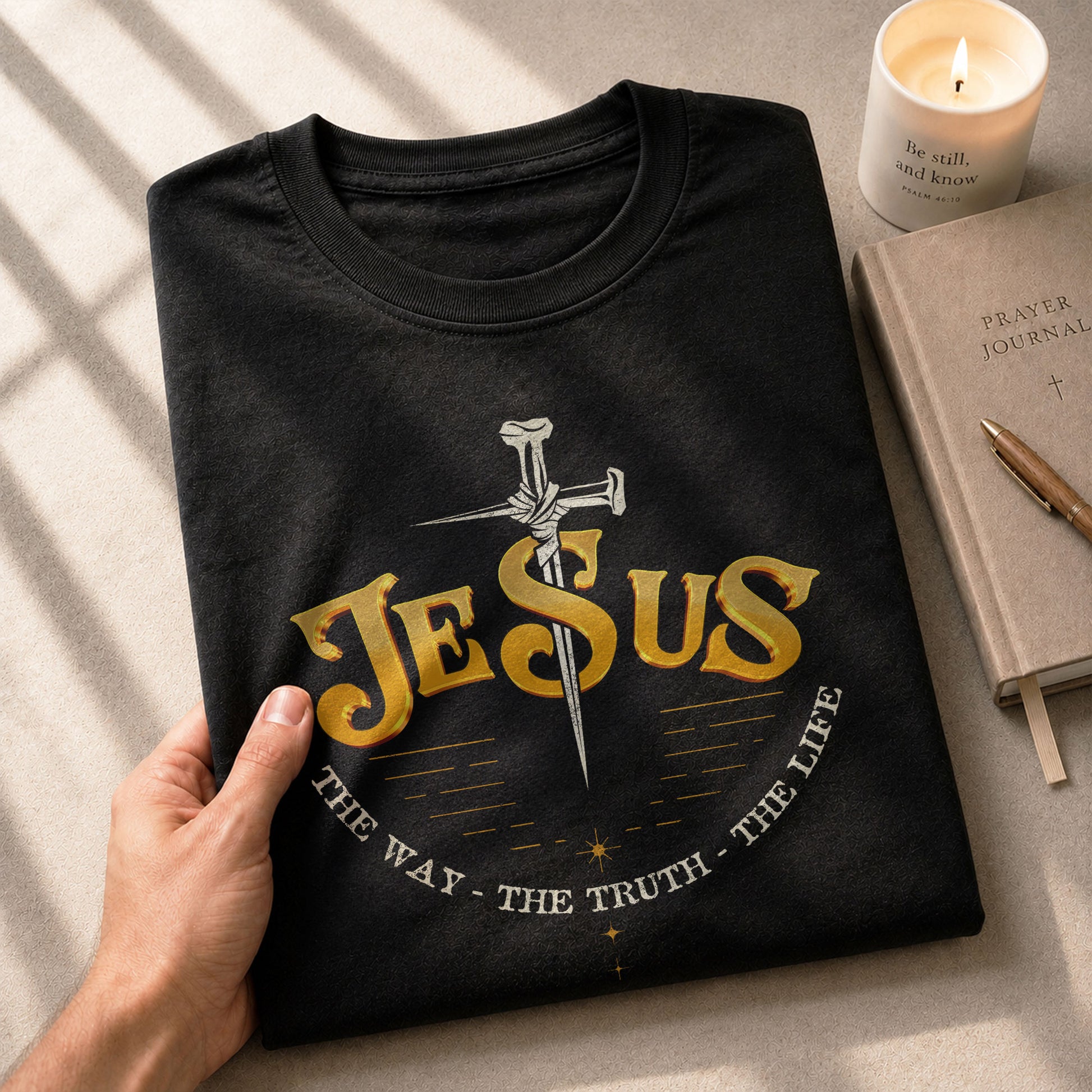 Faith Based Christian Tee Shirts, Forged in Faith JESUS Sword Bold - Christian Shirts for Men - Rust Field Wear