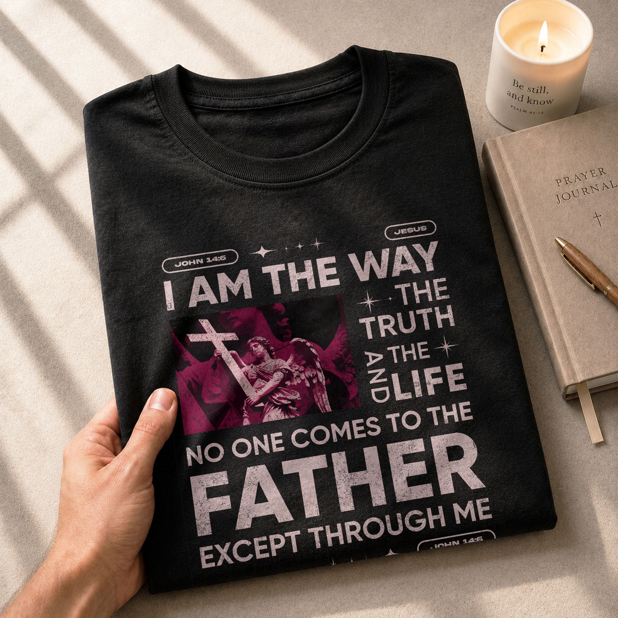 Christian Shirts for Men - I Am the Way Rose Scripture, Christian Tee Shirts - Rust Field Wear