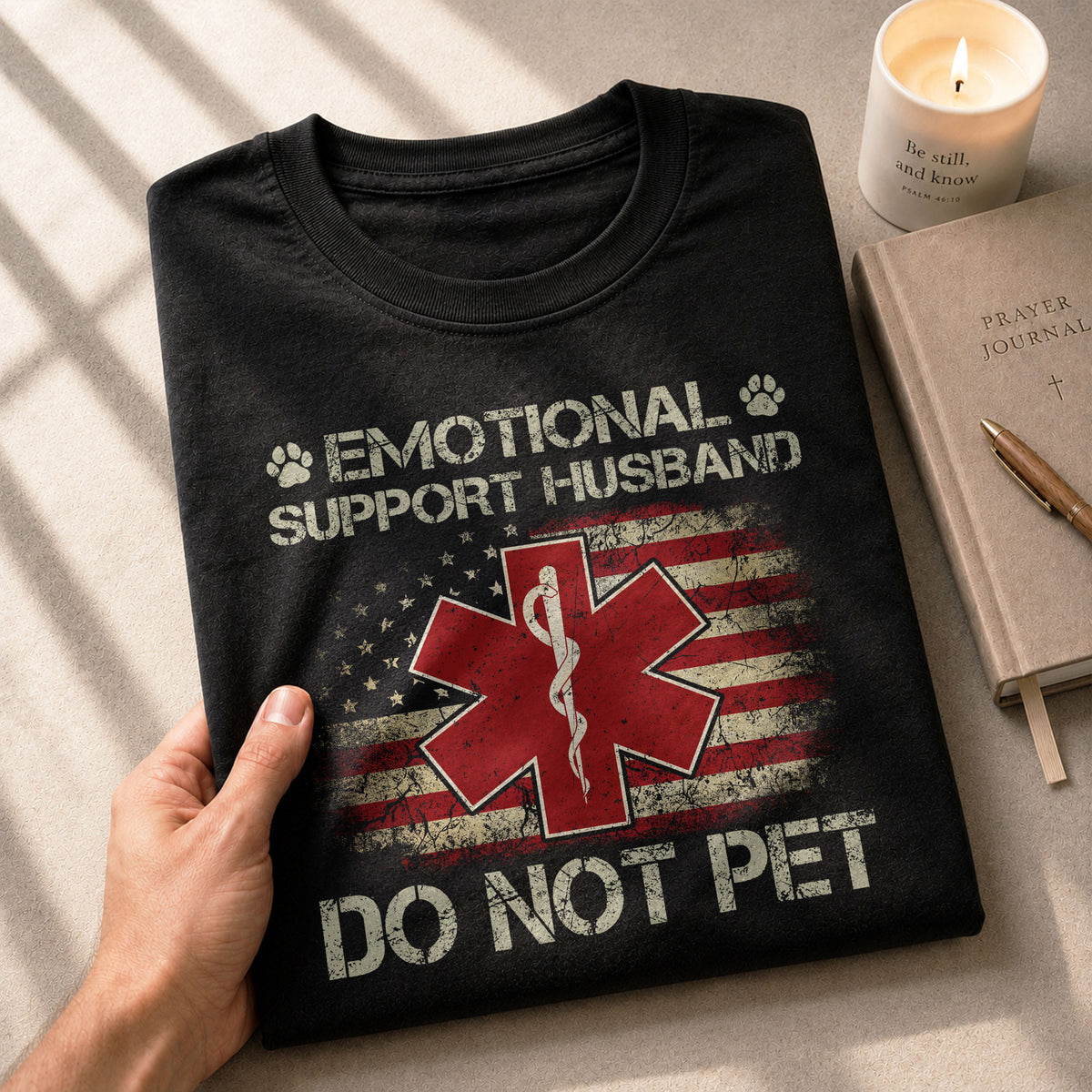 Funny Emotional Support Husband Flag Graphic Tee Shirt Casual Apparel Top Clothing